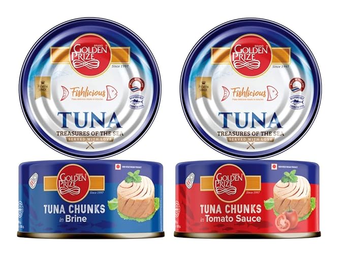 Golden Prize Combo - 1 x Tuna Chunk in Brine and 1 x Tuna Chunk in Tomato Sauce (2 x 185gms Each)