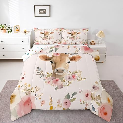 Erosebridal Juego de edredón de vaca de las tierras altas, juego de ropa de cama de vaca de las tierras altas, juego de edredón de ganado toro de
