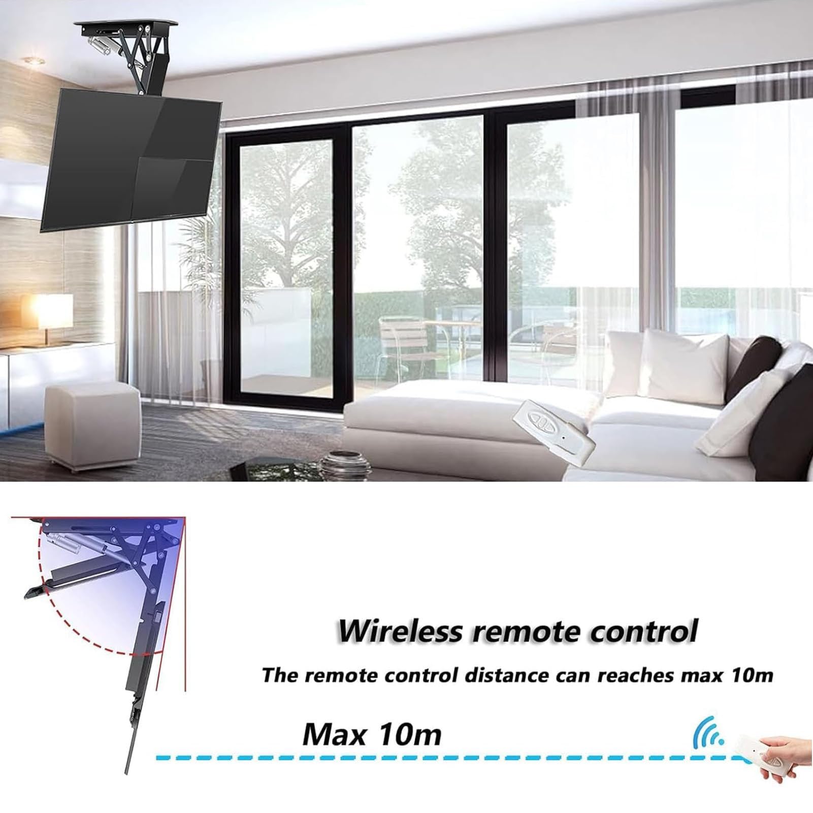 Supporto TV Elettrico da Soffitto - Supporto TV Motorizzato, Supporto TV da Parete, con Telecomando, Supporto TV Ribaltabile Nascosto, Supporto da Soffitto Pieghevole Retrattile(50-75 inch TV)
