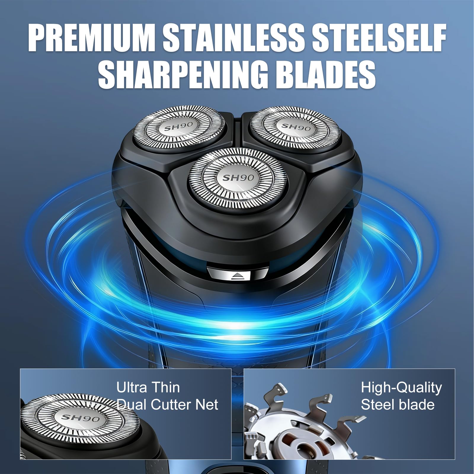 6 Testine di Ricambio SH90/62 per Rasoio Elettrico, Compatibili con Rasoi Serie 9000 S9xxx e Serie 8000 S8xxx, Lame Doppie Premium