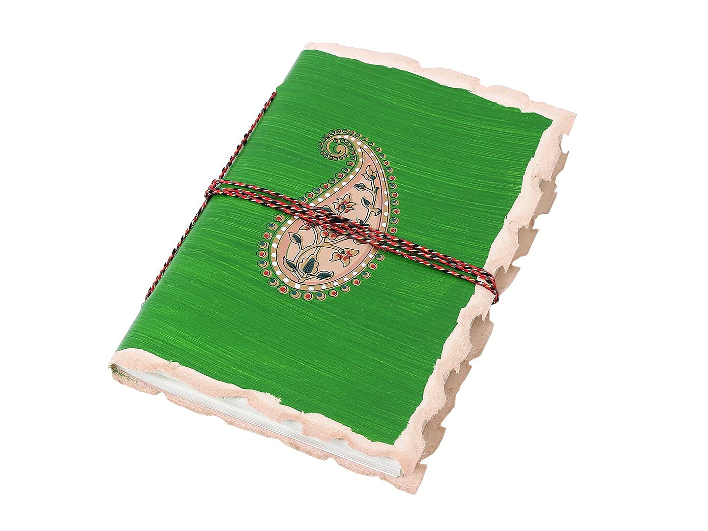 Gadgetbucket Handmade Paper Leather Diary/Journal with a Cotton Thread Writing Diary Note Book with Paisley Designs (7 x 5 Inches)