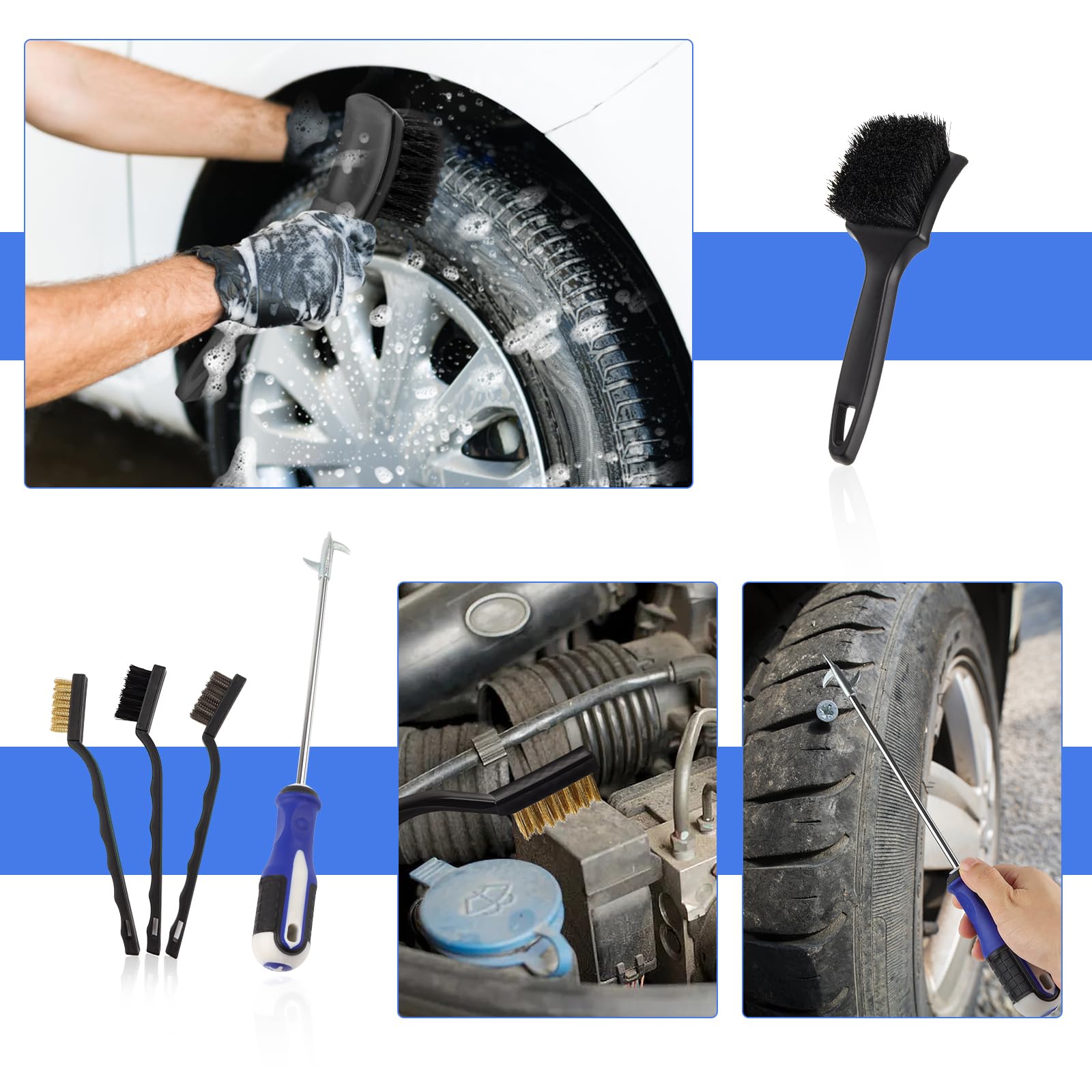 GES Kits de Nettoyage de Voiture, kit de Nettoyage de Voiture 30 pièces, kit de Lavage de Voiture pour Roues, intérieur, extérieur, Cuir, aérations et Nettoyage du Tableau de Bord (Bleu)