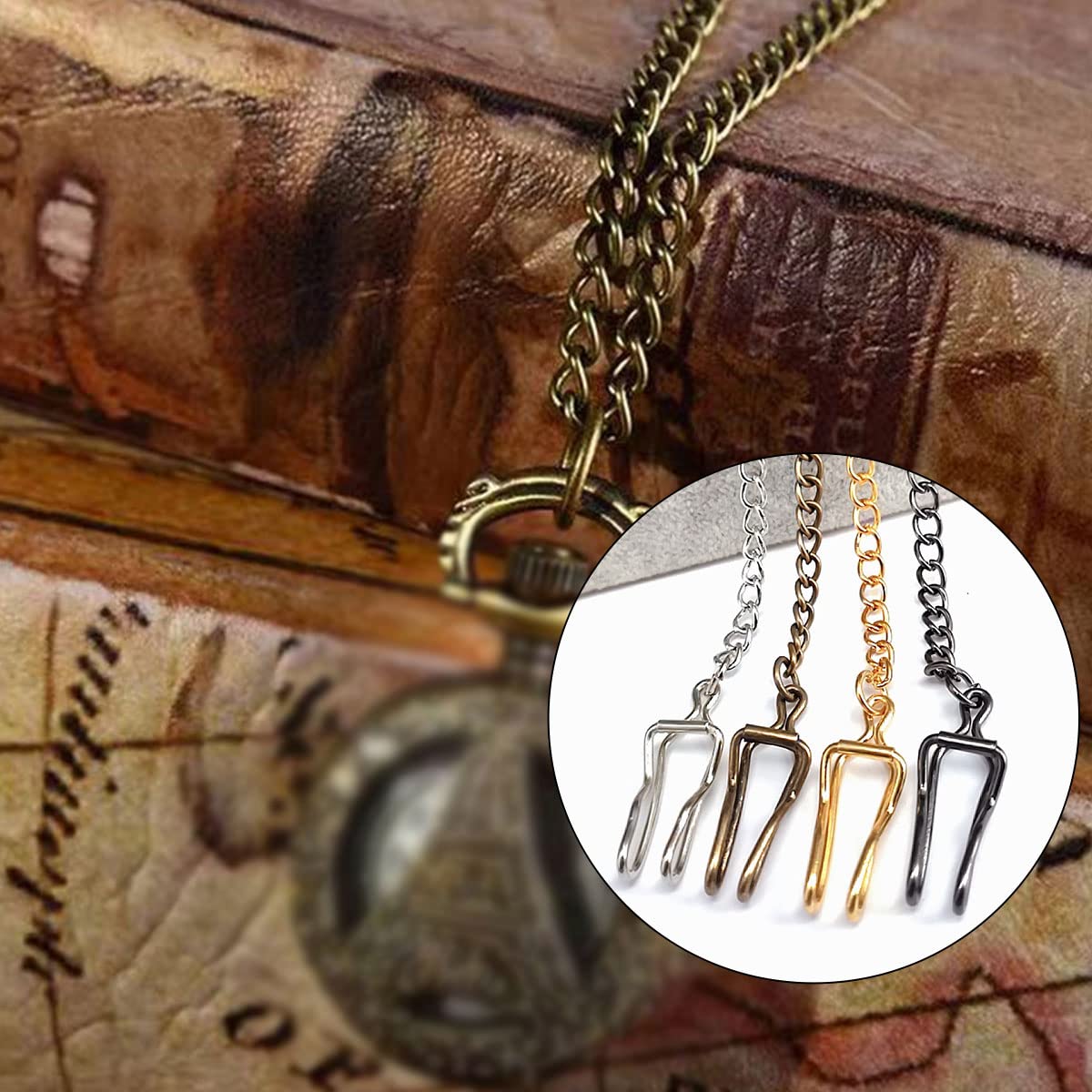 Butyeak Montre Chaîne de Gilet, Chaîne de Montre de Poche, Chaîne à Maillons Gourmette, Chaîne de Montre de Poche à Clip, Chaîne de Gilet de Poche en Alliage de Métal Vintage, 4 Pièces