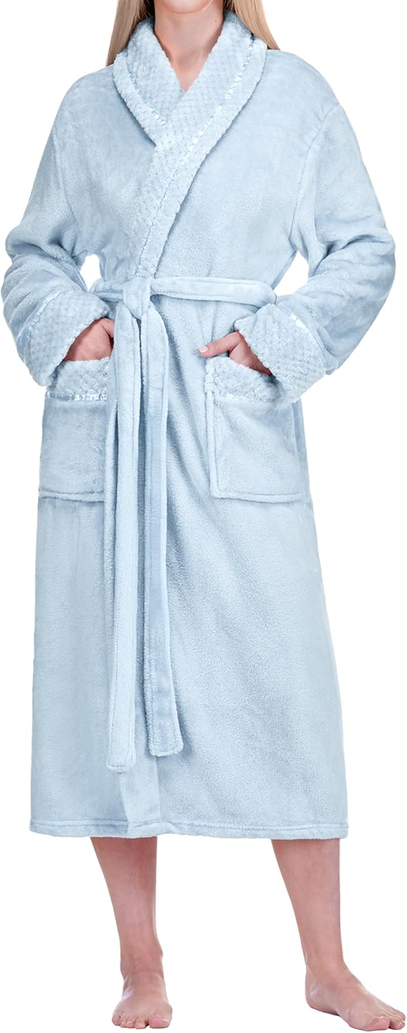 PAVILIA Soft Plush Women Fleece Robe, Cozy Warm Bathrobe, Fuzzy Female Long Spa Robe