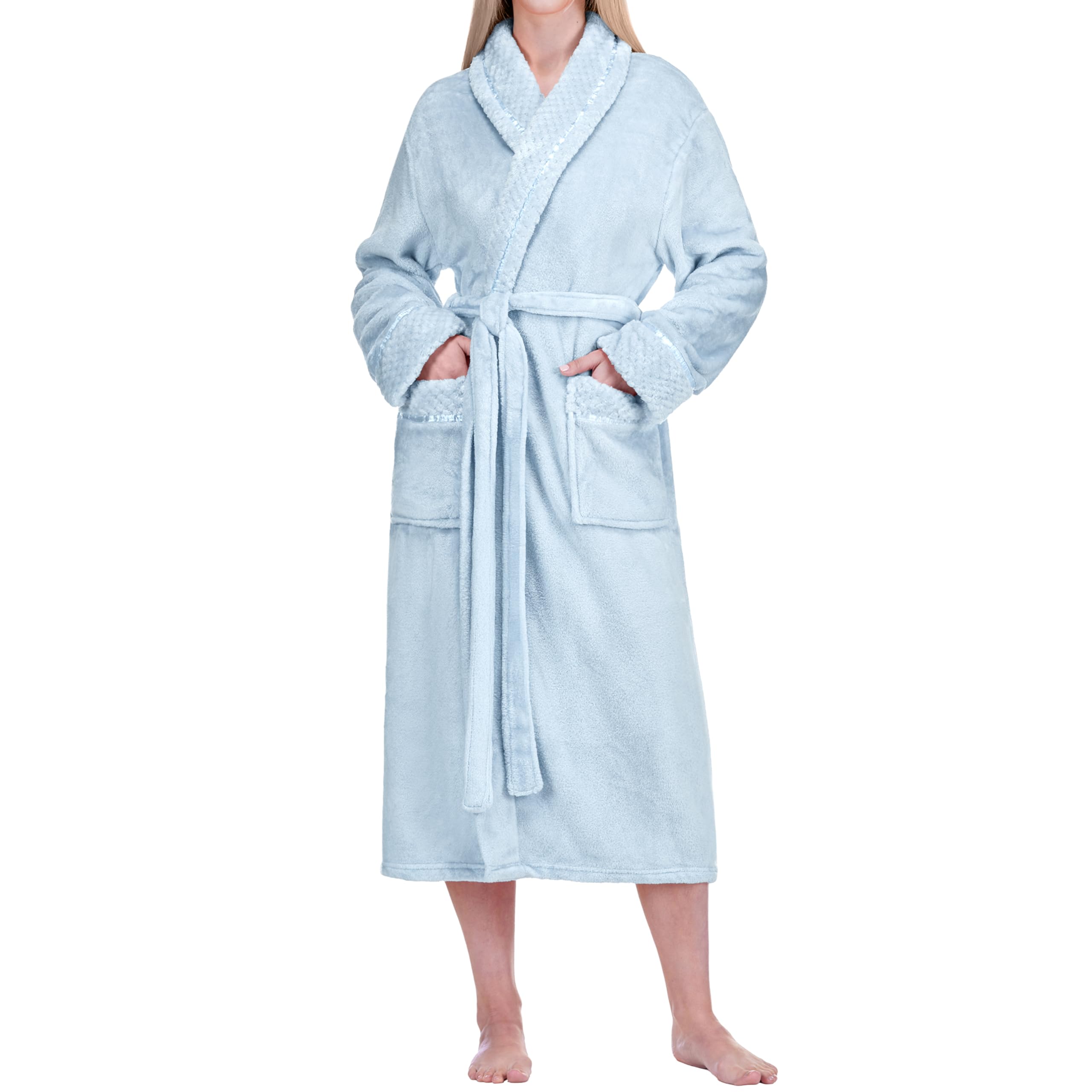 PAVILIA Soft Plush Women Fleece Robe Cozy Warm Bathrobe Fuzzy Female Long Spa Robe