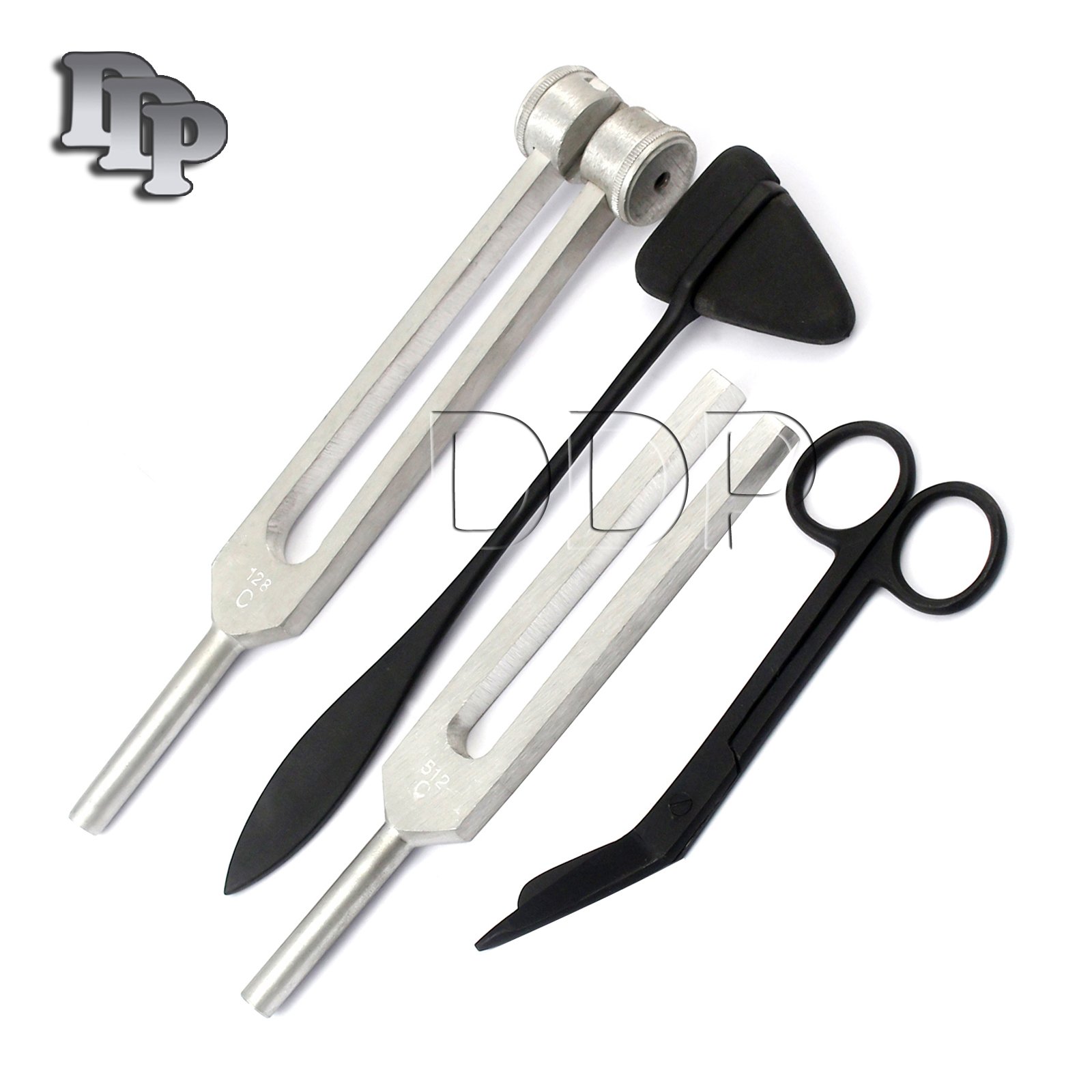 DDP TACTICAL BLACK - SET OF 4 PCS REFLEX TAYLOR HAMMER MALLET TUNING FORK C 128 512 HZ BANDAGE SCISSORS 5.5