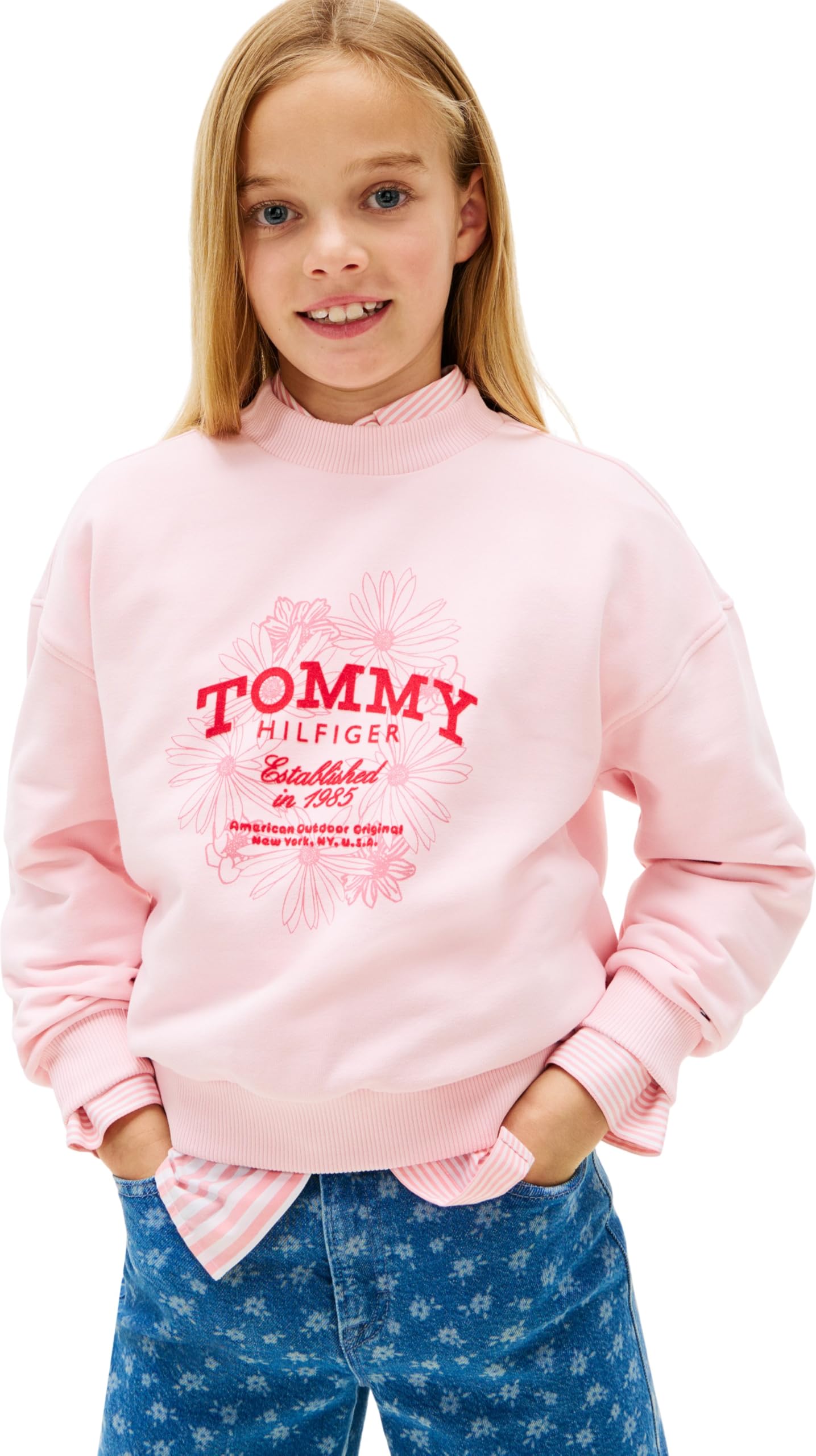 Tommy Hilfiger Mädchen Tommy Flock Flower Crew Neck Kg0kg08992 Pullover-Sweatshirt (1er Pack)