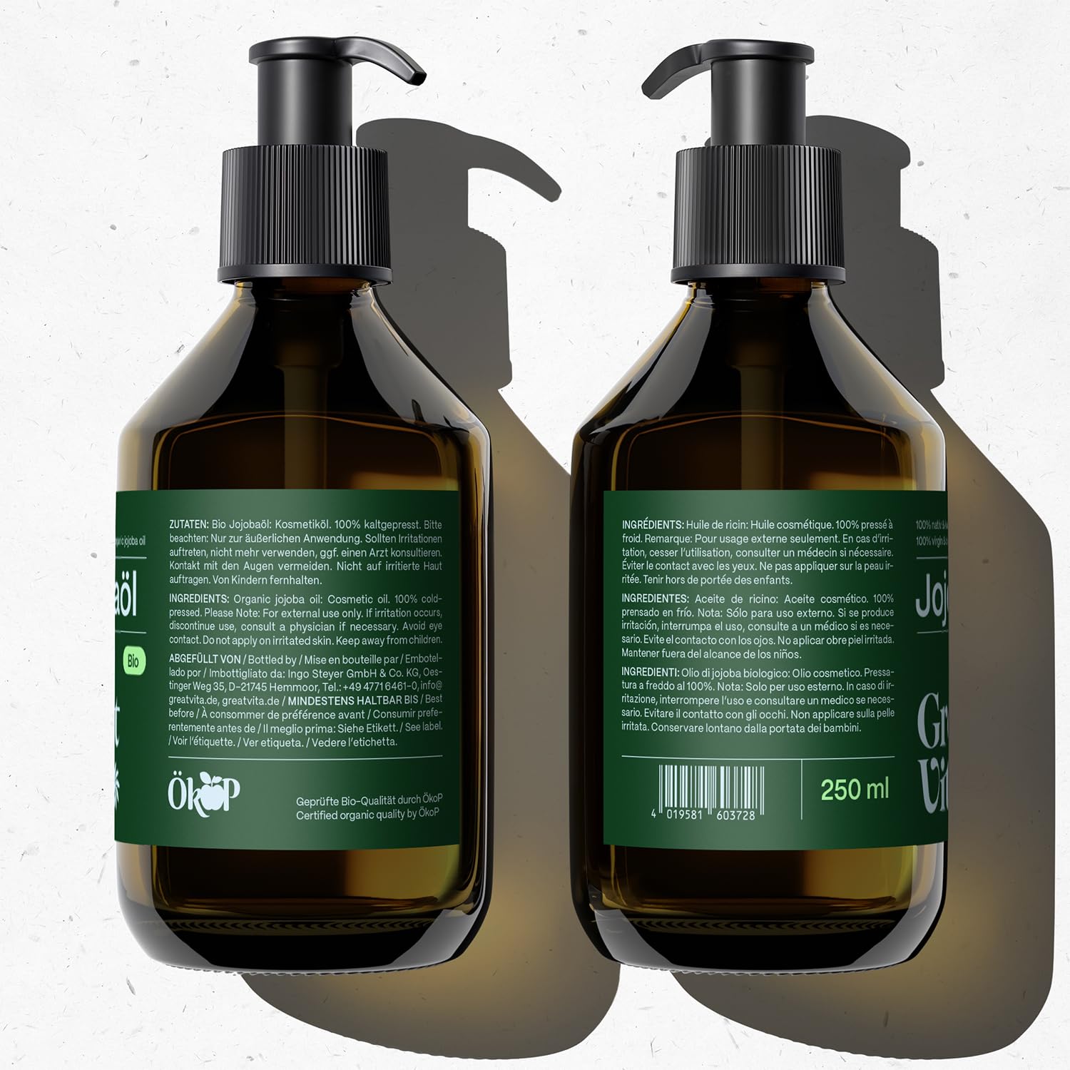 VitaFeel Bio olejek jojoba złoty 6 x 250 ml z pompką | 100% czysty i tłoczony na zimno – pielęgnacja skóry i włosów | olejek nośny do masażu i aromaterapii – sucha skóra głowy