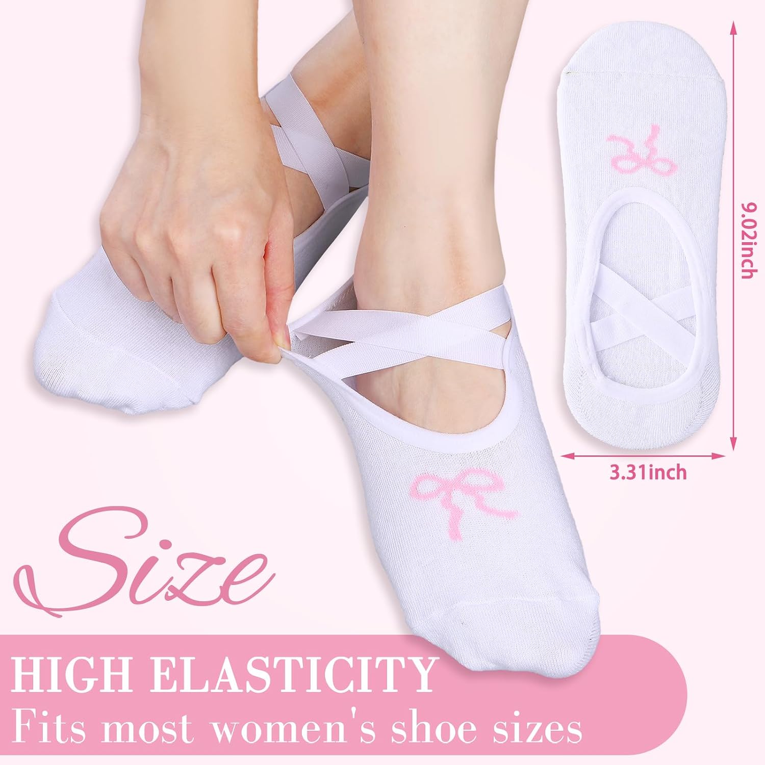 Jeyiour 6 Pairs Bow Yoga Pilates Grip Socks for Women Non-slip Grips Straps Socks for Pilates Yoga Barre Ballet