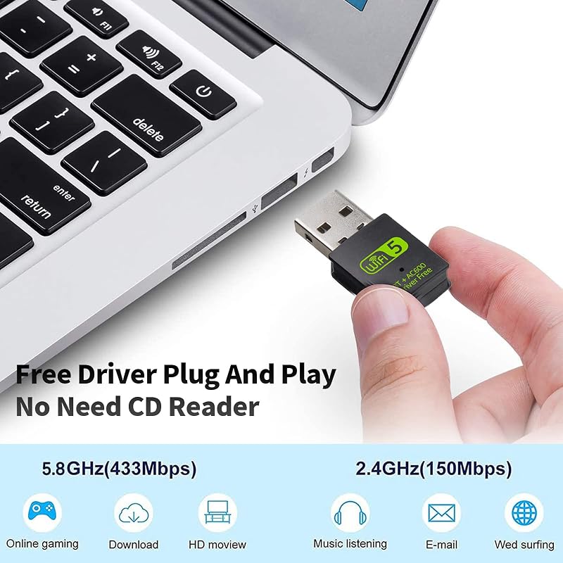RUIZHI WiFi USB Adapter 600Mbps Bluetooth 4.2 Dongle Dual Band 2.4GHz/5.8GHz Laptop PC Windows Mac Kompatibilis
