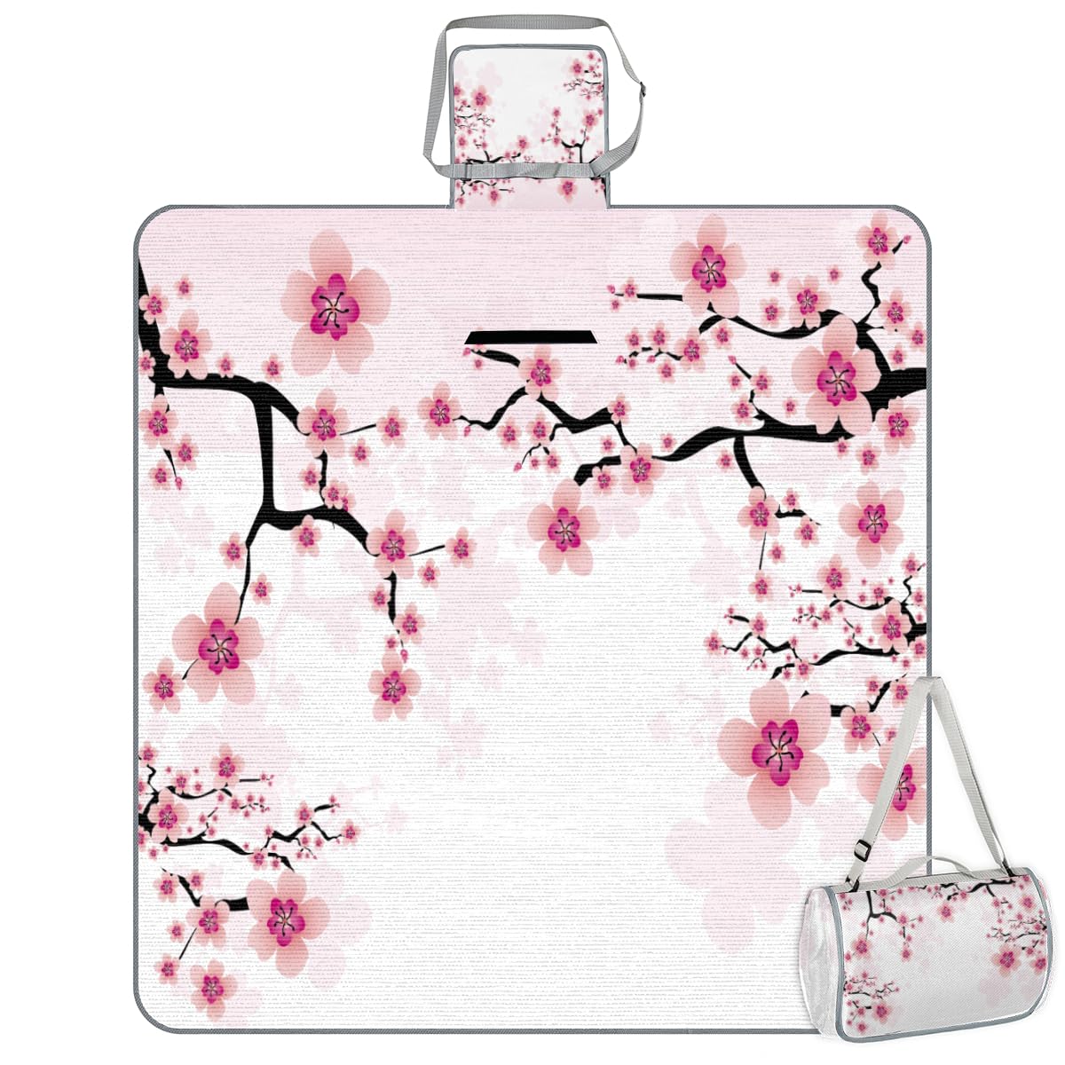Shimoshe Picnic Blankets 57”x 59”, Flowering Cherry Blossoms Waterproof Sandproof Picnic Mat Lightweight Foldable Beach Blanket for Camping Park Grass Beach Outdoor Blanket