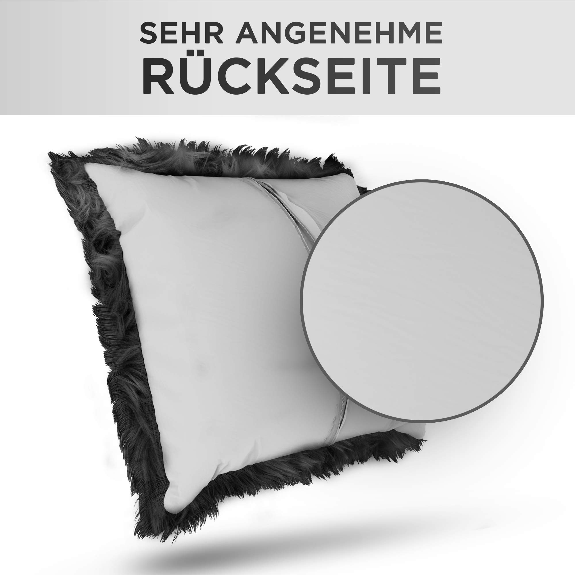 HDmirrorR Home's Heaven Kunstfellkissen - grau - 45cm x 45cm - Dekokissen mit Füllung in Felloptik - waschbar, schönes Design - Flauschiges Langhaar Zierkissen für zusätzlichen Komfort