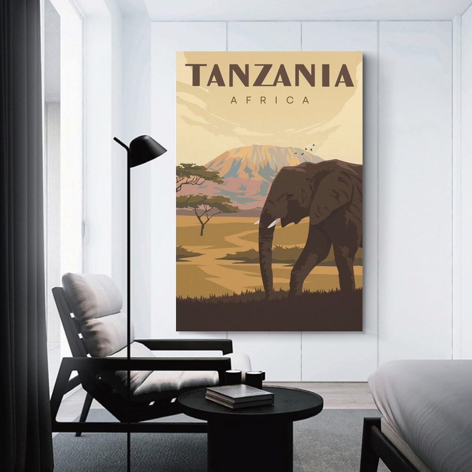 Junmoney Tanzania Africa Travel Canvas Wall Picture 20x30inch(50x75cm), for Study, Office Or Focused Interiors, Home Office Artwork with Decorative Appeal