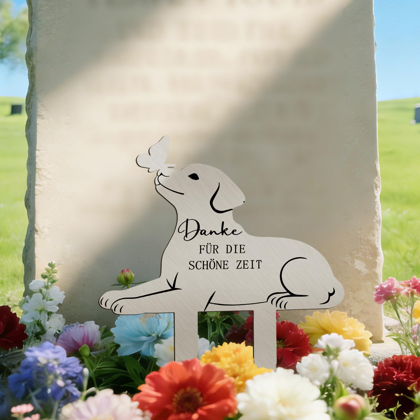 Grabstein Hund, Inschrift “Danke Für Die Schöne Zeit”, Grabschmuck Wetterfest, Aus Metall, Witterungsbeständig, Andenken für Hunde, Gedenken das Geliebte Haustier, Erste Wahl für Tierhalter
