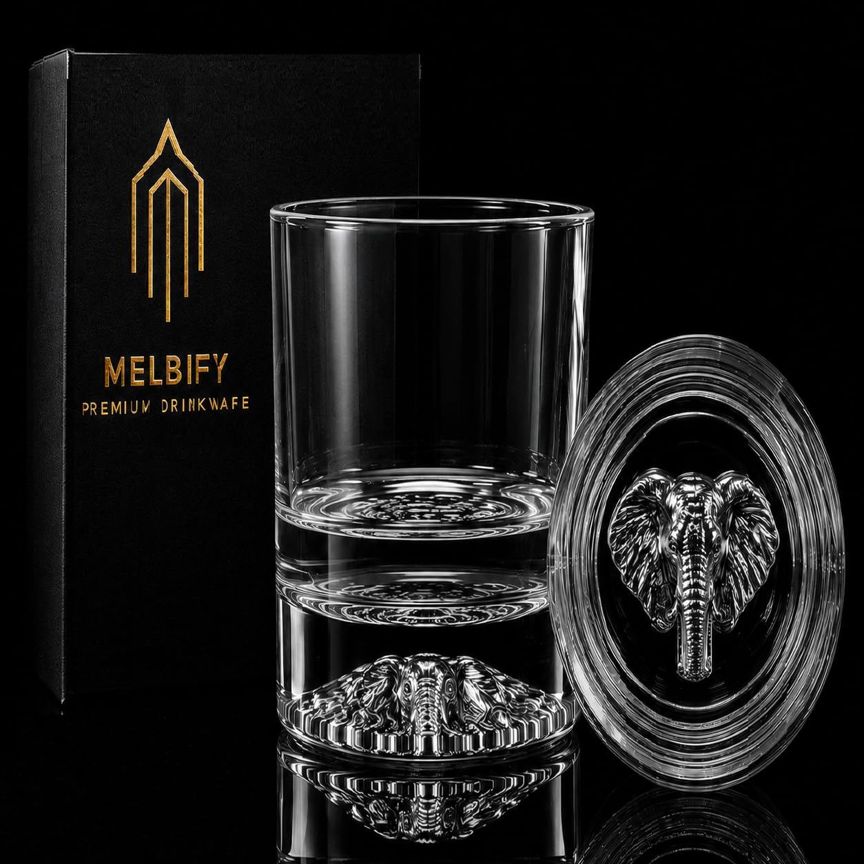 Melbify Elephant Whiskey Glass| Set of 4 | 300 ml |Premium | Unique| Big Size| Broad | Animal Whiskey Glass| Old Fashioned Whiskey Glass| High Ball Glass with Thick Bottom