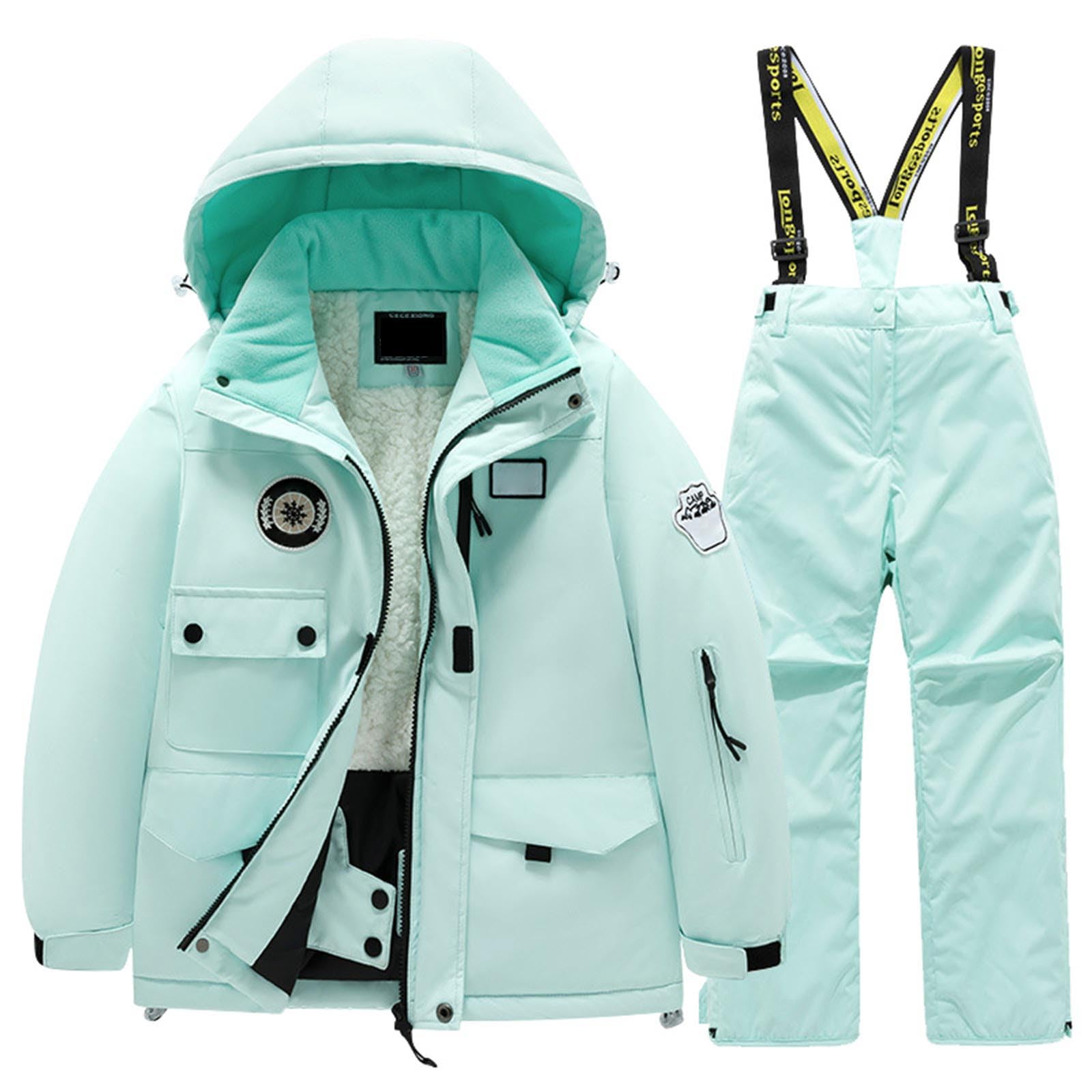 Traje de nieve para niñas y niños, con capucha, chaqueta y pantalones de esquí, 2 piezas, resistente al viento, impermeable, cálido traje de nieve