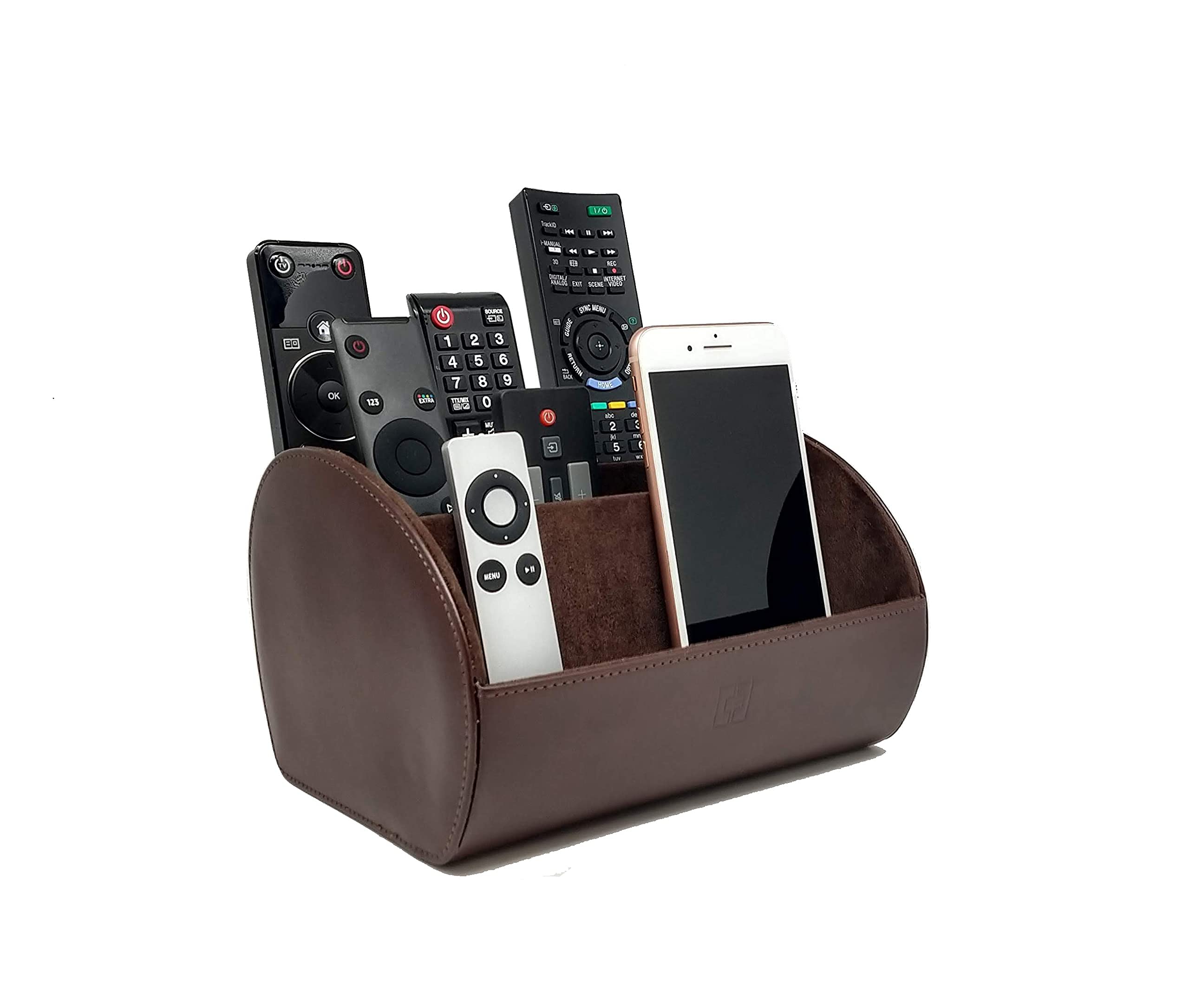 Brown Remote Control Holder, 3 Wide Compartments (up to 9 remotes