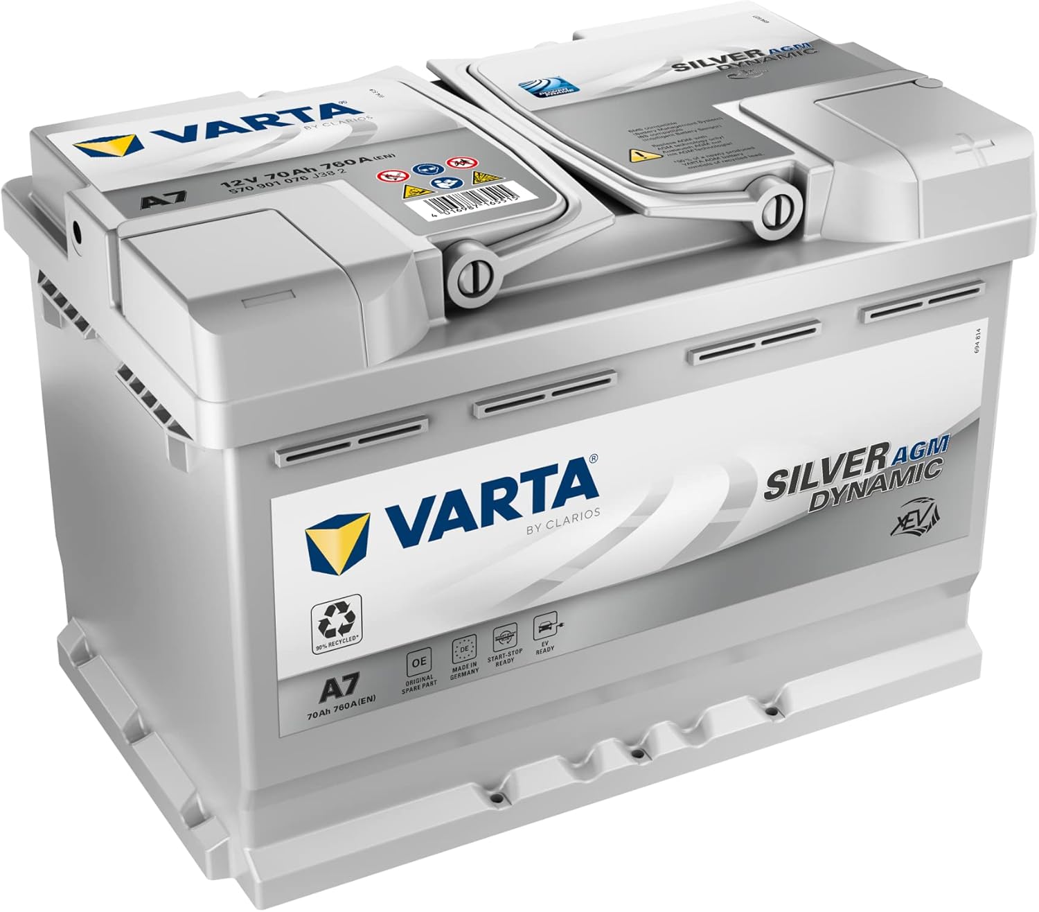 VARTA Silver Dynamic AGM A7 battery with dimensions