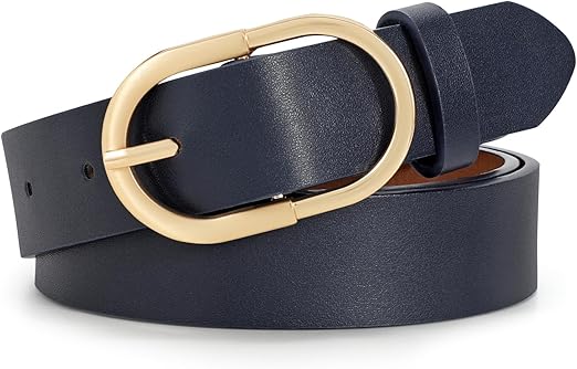 SANSTHS Women Faux Leather Chic Belts for Jeans Pants Fashion Ladies Belt Solid Color with Gold Curved Pin Buckle