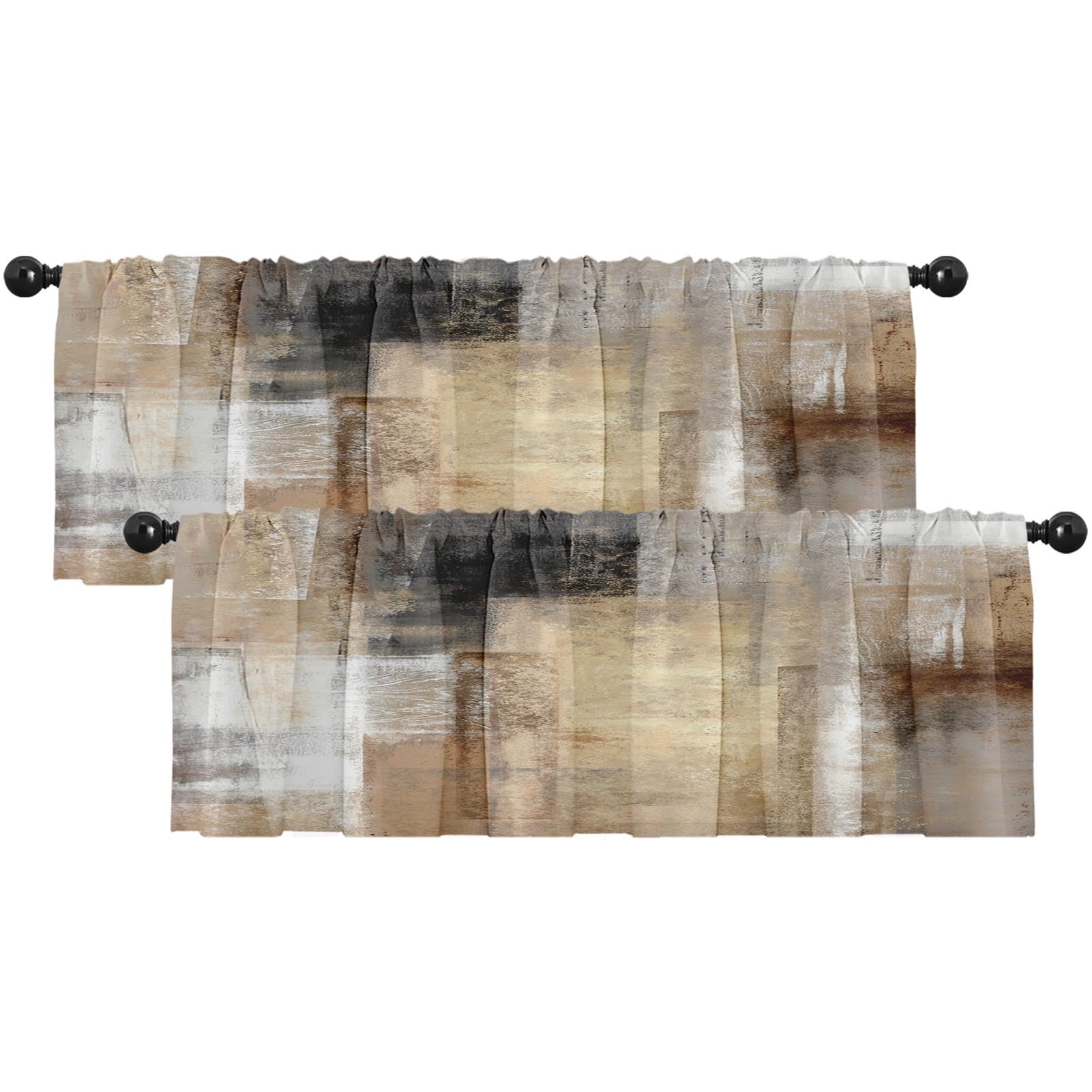 Emvency 2 Pack Valances Window Treatments, Brown Abstract Modern Art Blackout Drapes Adjustable Curtain for Windows Living Room Kitchen Over Sink,