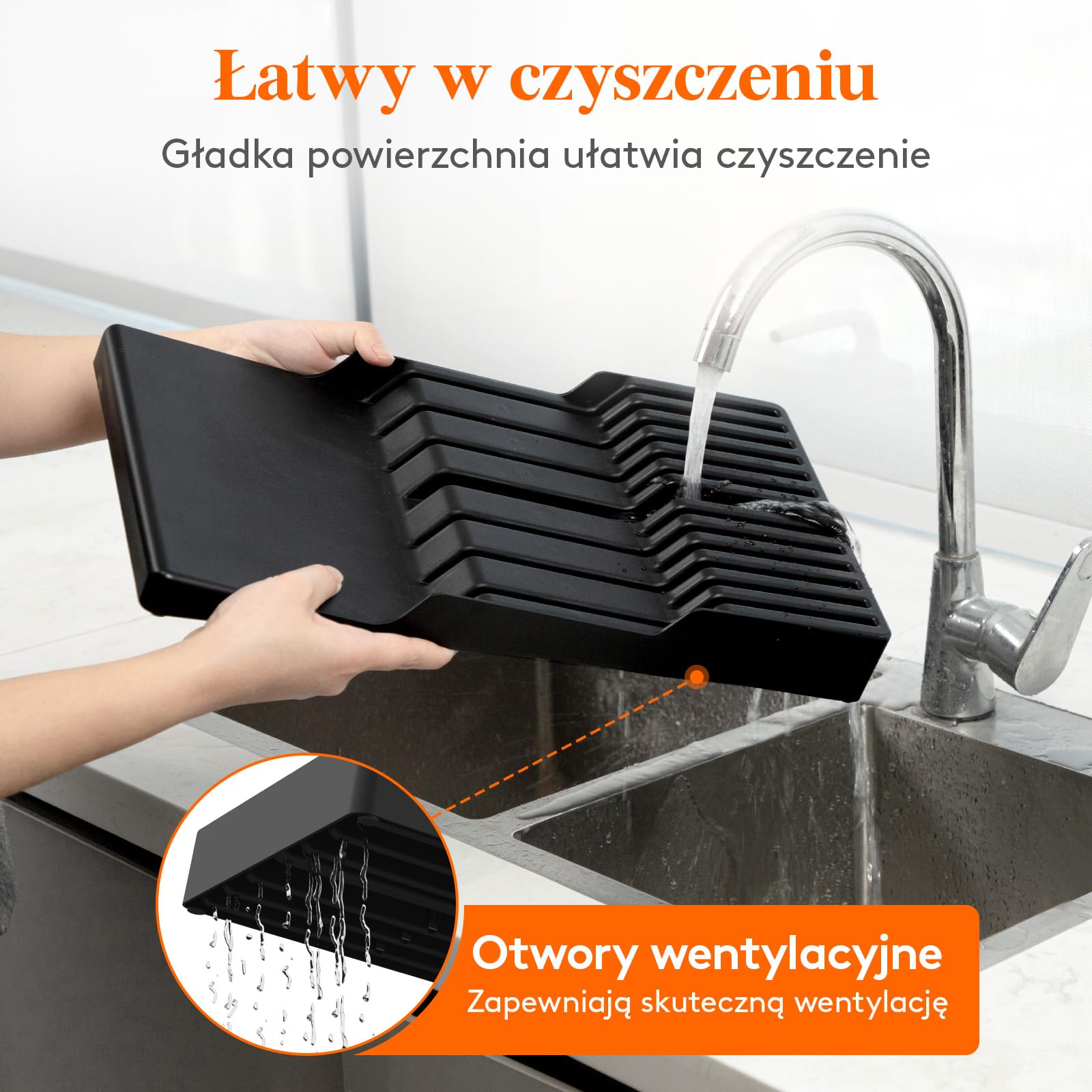 Lifewit Magnetyczna wkładka nożowa, szuflada na 12 noży, czarna | Organizer na noże pusty z tworzywa sztucznego z antypoślizgowym dnem, duża wkładka na noże do szuflady, 42 x 23 x 5 cm