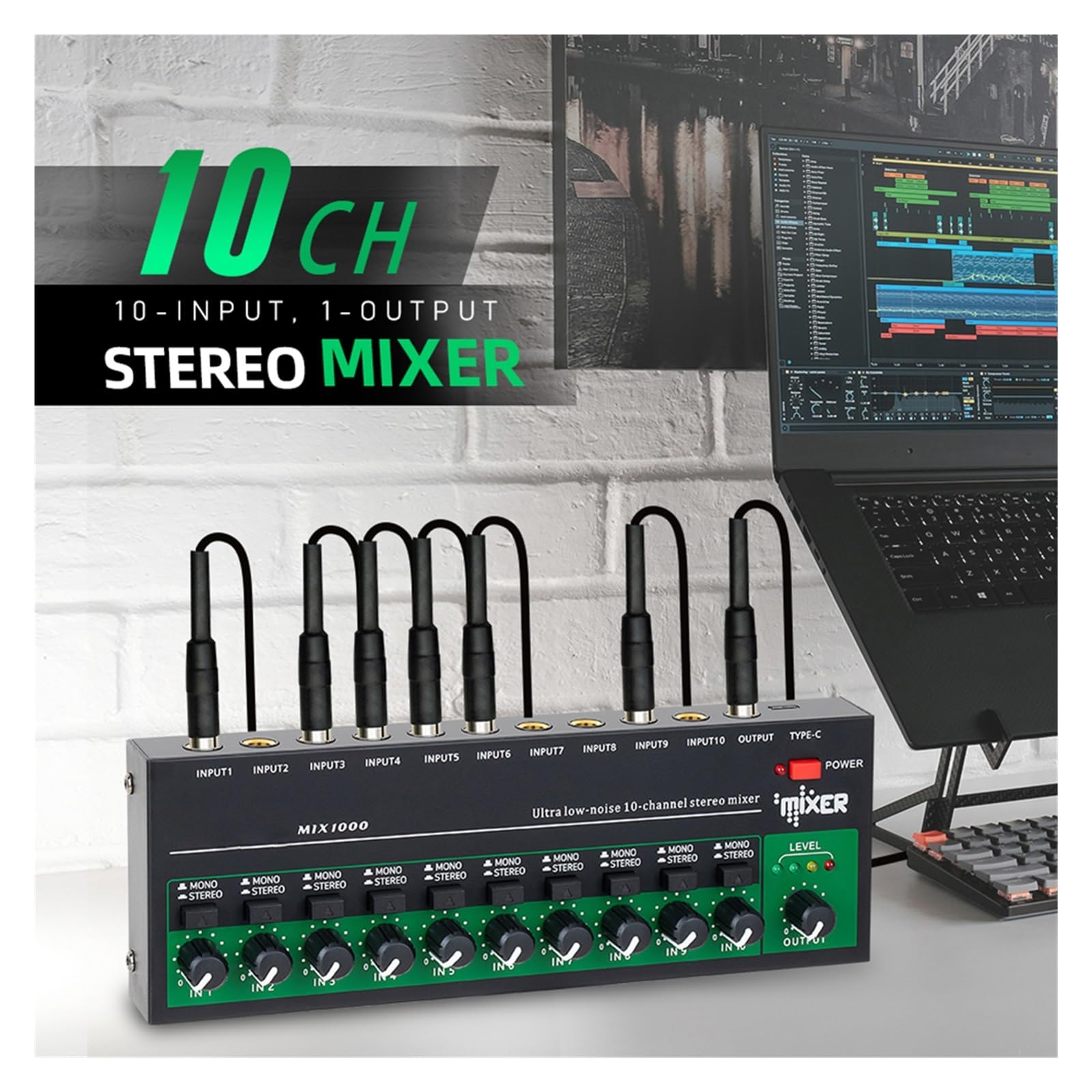 Mikser audio, 10-kanałowy mikser Ultra Low Noise Line Mini dźwięku USB 5V Studio miksery wzmacniacz sygnału do mikrofonów Do studia karaoke
