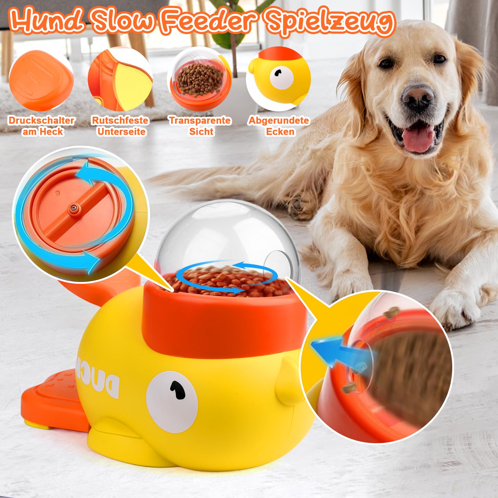 Gioco Interattivo Anche Slow Feeder Per Cani, Forma Anatra, Distribuisce Croccantini E Riduce Il Gonfiore