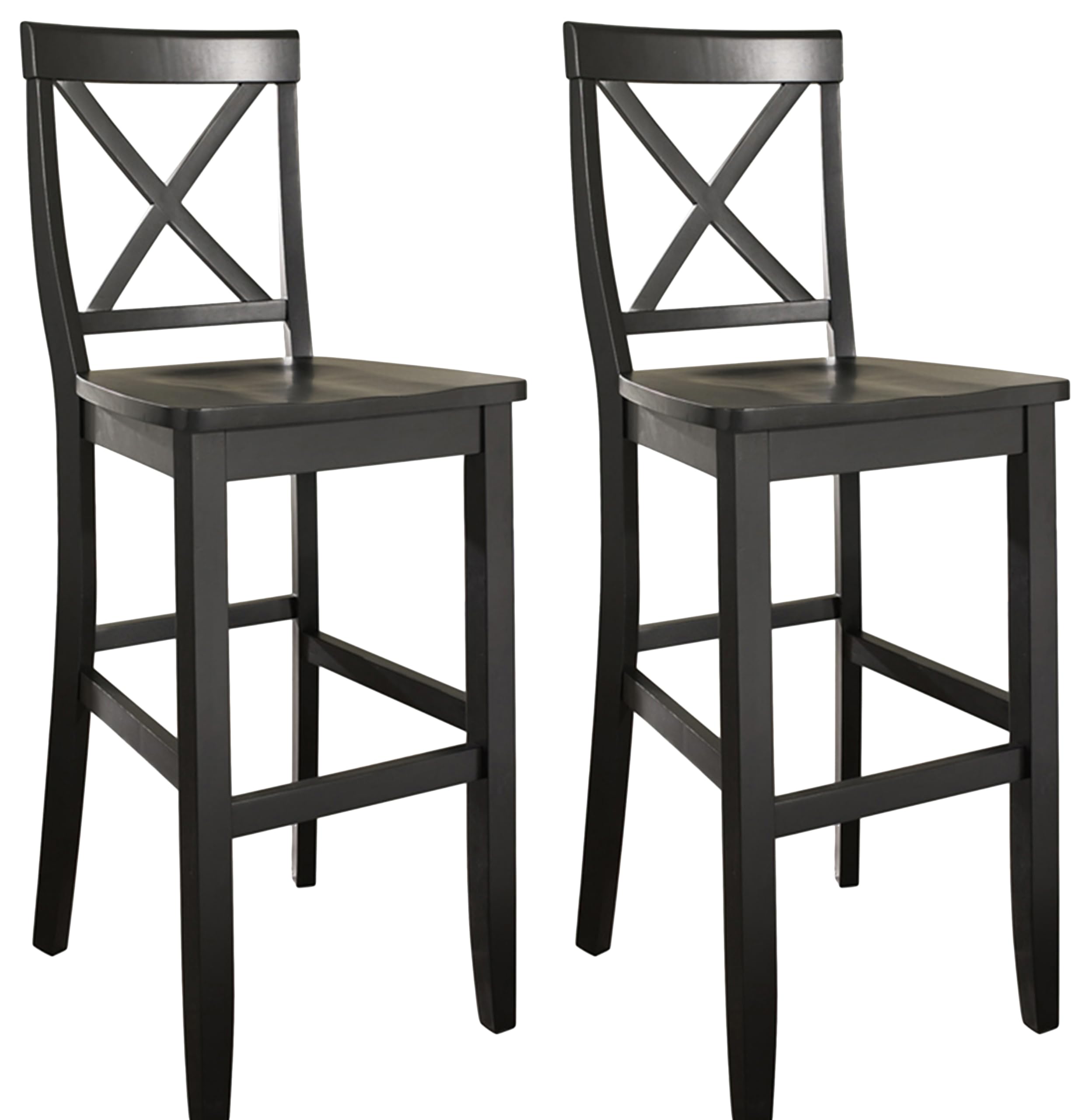 Crosley Furniture X-Back Wood Bar Stools Set of 2, Black, 30-inch