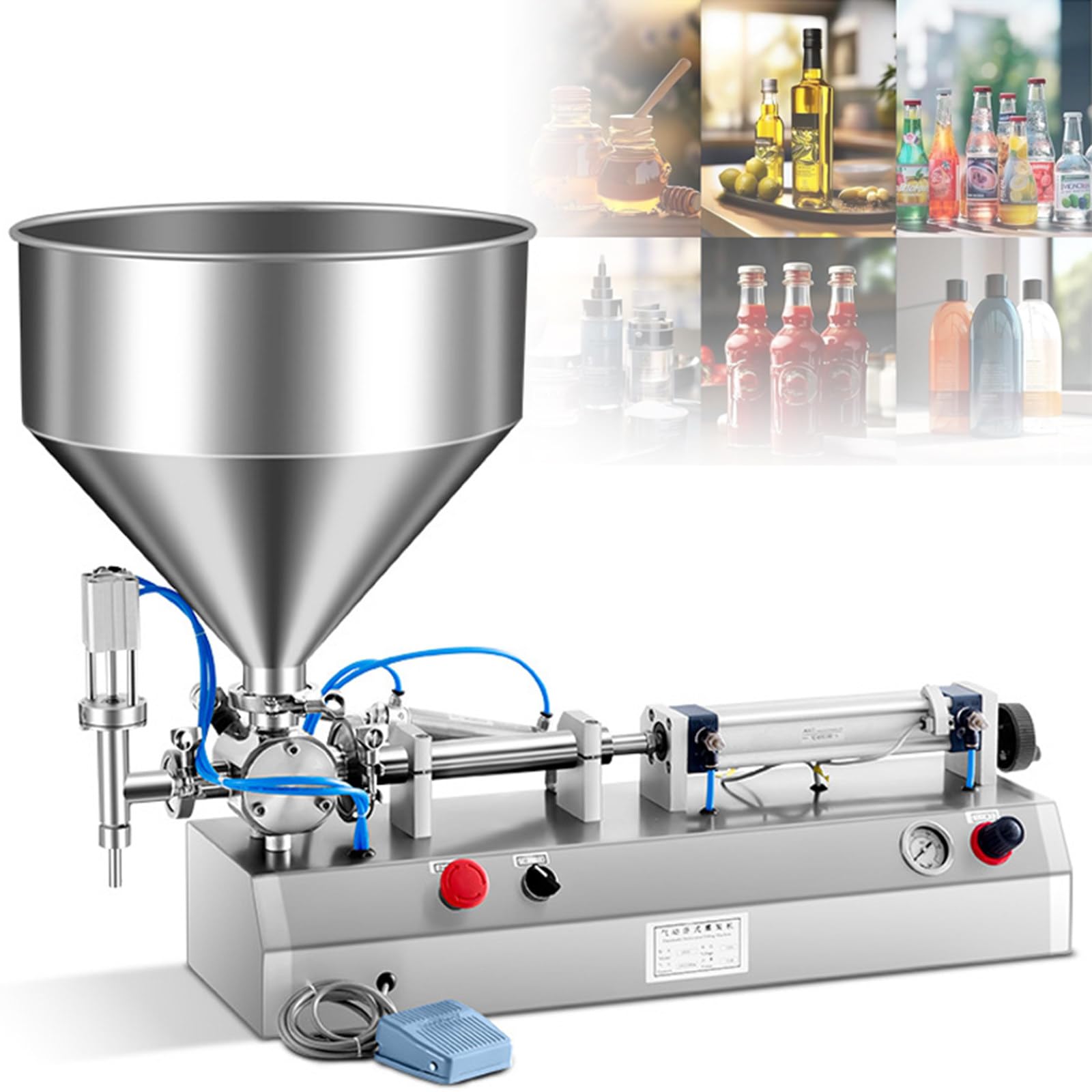 XQZMZSCP Manual Paste Liquid Filling Machine 20-200ML Adjustable Stainless Steel Paste Liquid Bottle Filler with Hopper for Cream