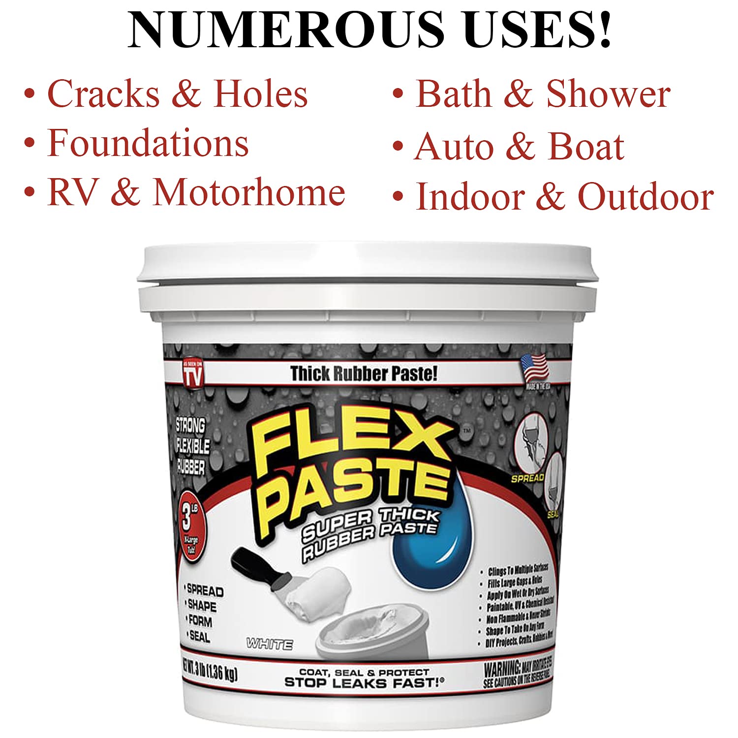 Flex Seal White Flex Paste, 3lb - Crack Repair Bundle with Putty Knife Set + Daley Mint Cleaning Towel | Quickly Fills Gaps, Holes, Leaks