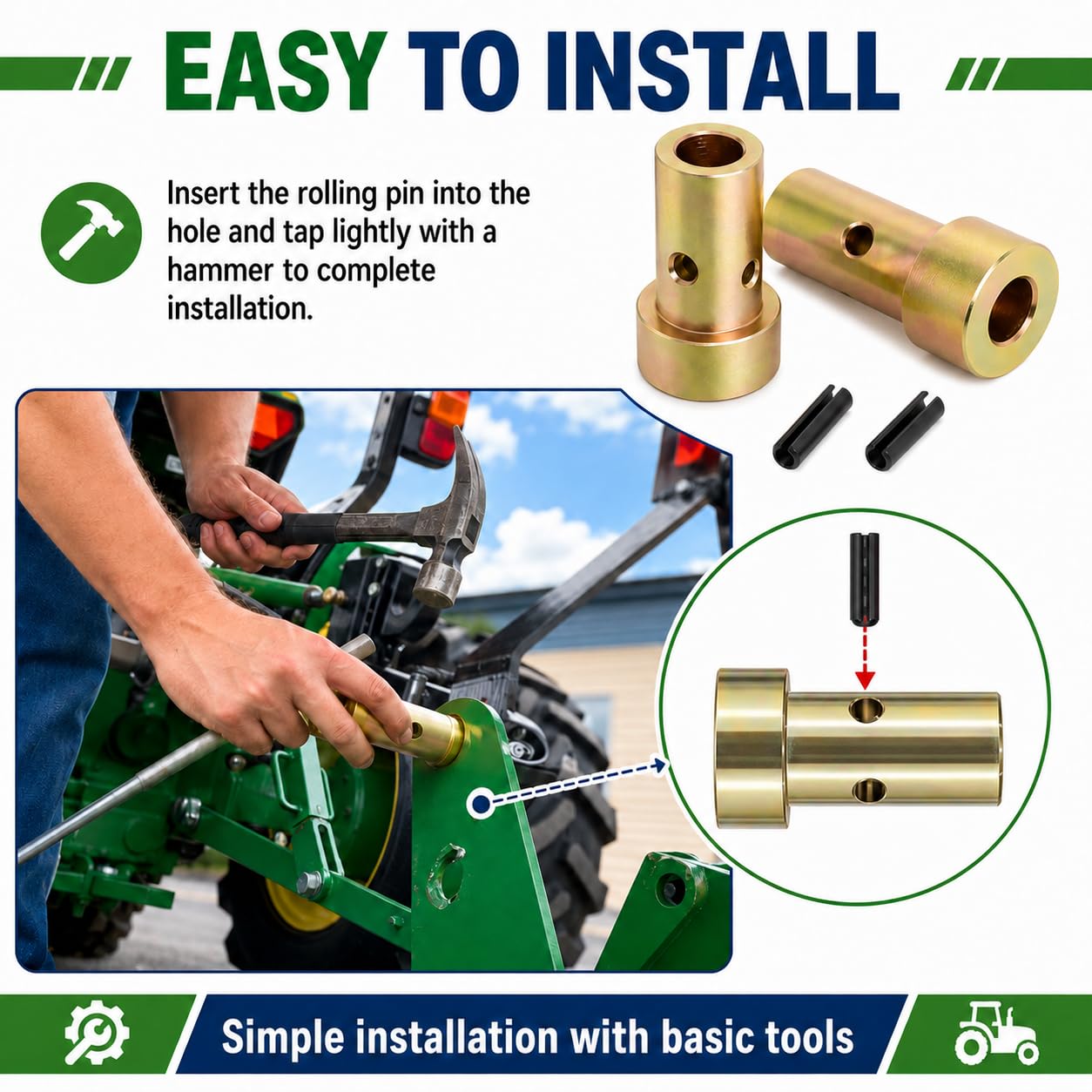 Kit de bujes adaptadores de enganche rápido Cat 1 para tractores de categoría 1-3 puntos, uso de adaptadores de fijación rápida con pines (2 pares) (2) (4)