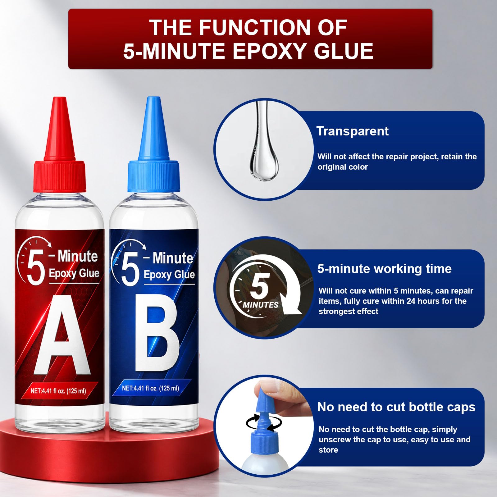 5 Minutes Colle Epoxy 250ml, Transparent Ténacité Haute Résistance Durable, Colle bi Composant Pour la Réparation de Carreaux, Métal, Céramique, Plastique, Bois