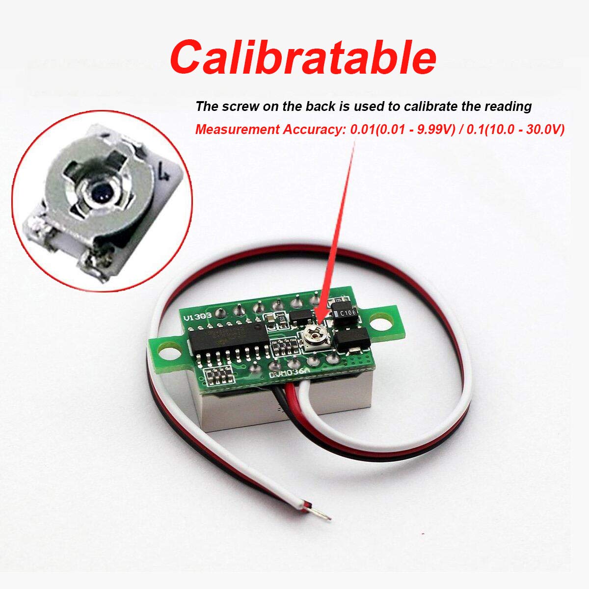 bayite Pack of 5 Three-Wire Calibratable DC 0~30V Red Digital Mini Voltmeter Gauge Tester Mount Car Motorcycle Battery Monitor Volt Voltage Meter 0.36" Red LED Display Panel : Automotive