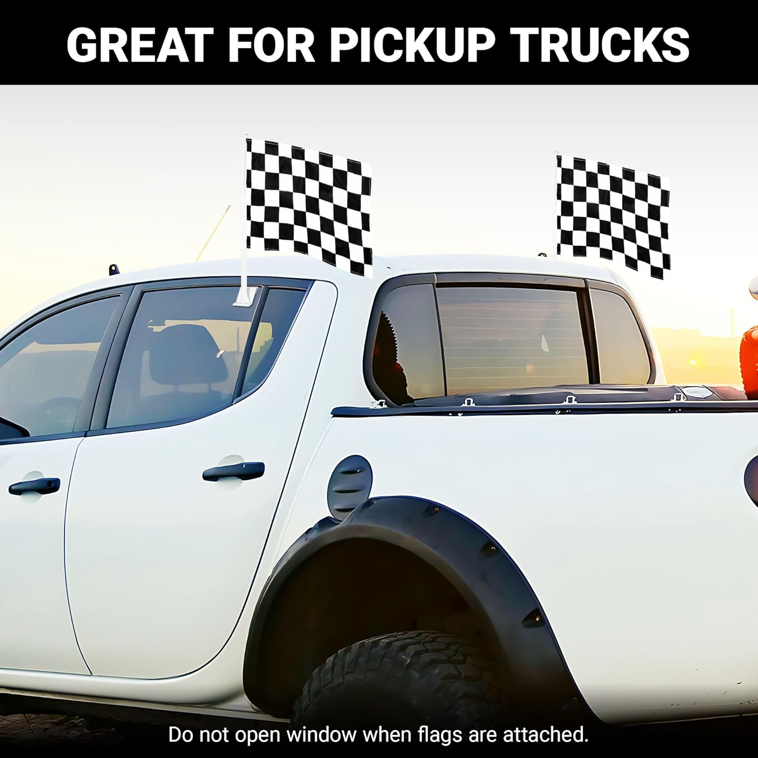 G128 2 Pack: Checkered Car Flag | 11x17 In | Double LiteWeave Pro Series Double Sided Printed 150D Polyester | Flagpole Included | Perfect for Festival Celebrations, Parades