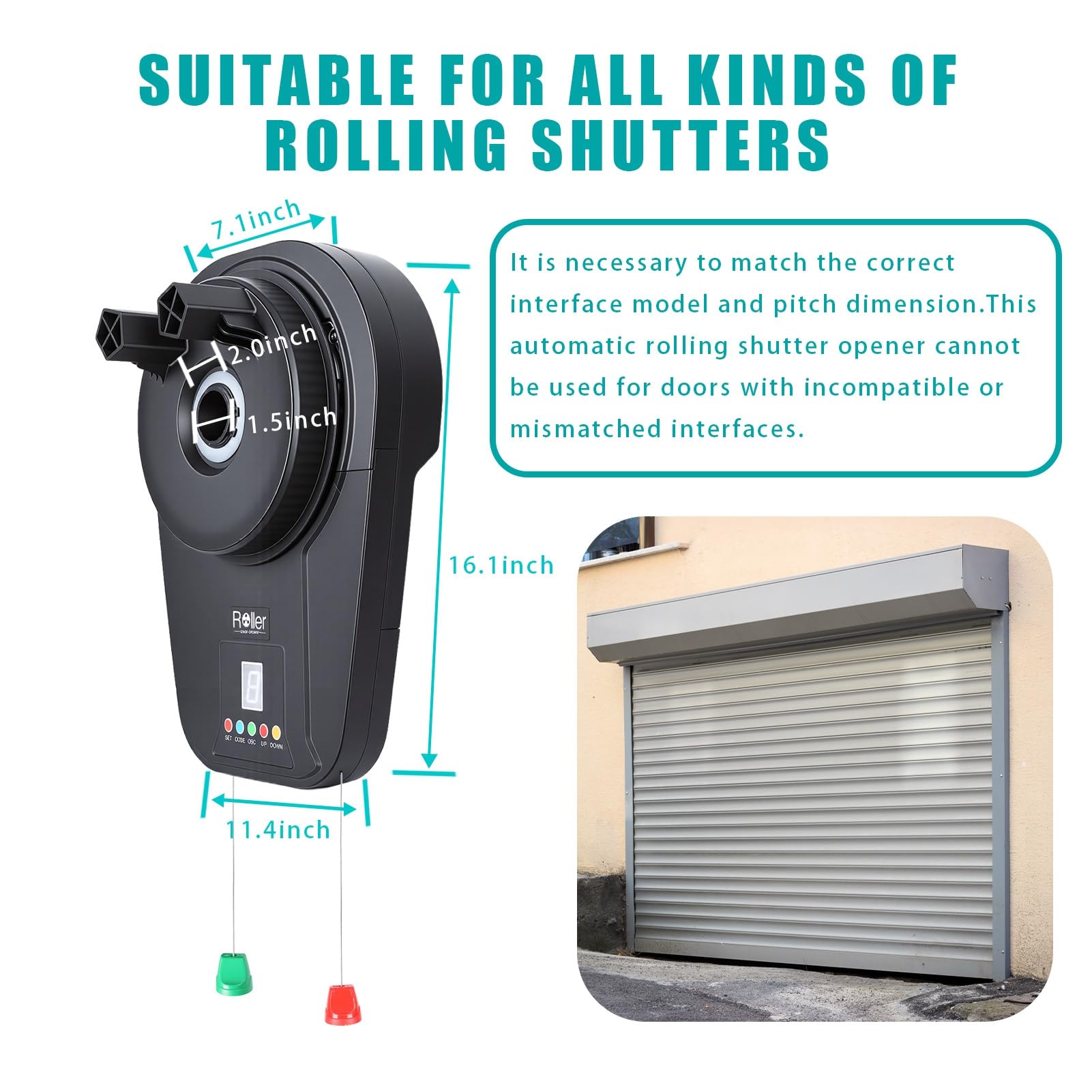 Abridor automático de puerta de garaje enrollable, motor 800N 1/2HP CC con 2 mandos a distancia, operador de persiana enrollable de metal de 40 x 30 cm para entradas de almacén de granero y tiendas