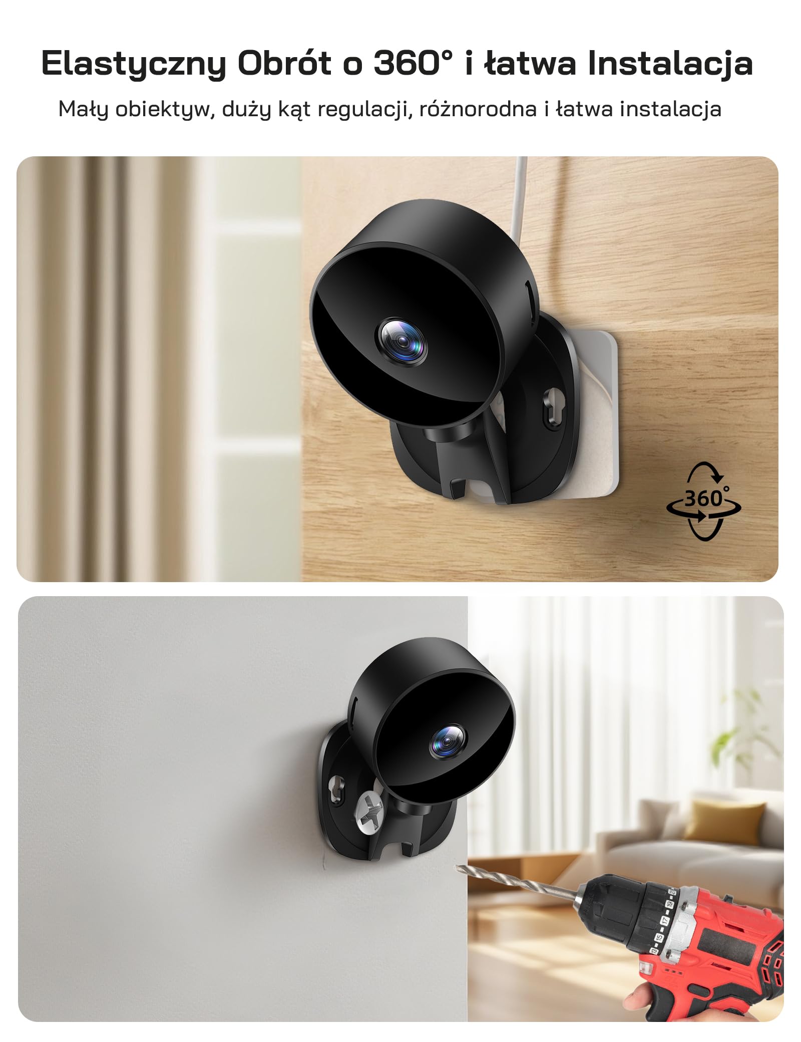 WOLFANG Kamera Wewnętrzna WiFi 1080P, Kamera Monitoringu Domowego z Noktowizją, Wykrywanie Ruchu, Dwukierunkowe Audio, Kompatybilna z Alexa i Google Home, Tylko WiFi 2,4 GHz