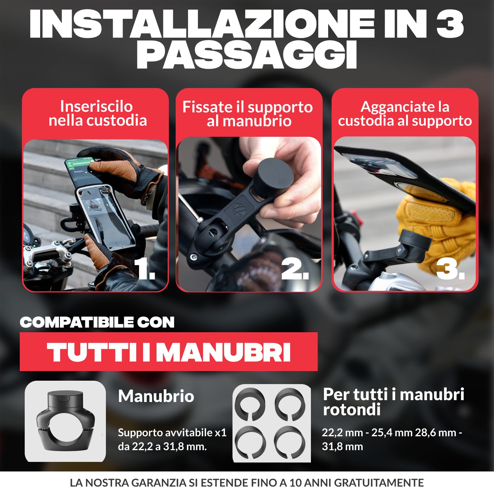 SHAPEHEART Innovazione francese, Porta cellulare moto PRO con espansore e tasca magnetica staccabile, Rotazione di 360° Anti Vibrazione, Porta telefono moto impermeabile | Per ogni telefono | A vite Manubri 22–32 mm | Braccio 360° | Resiste alla pioggia |