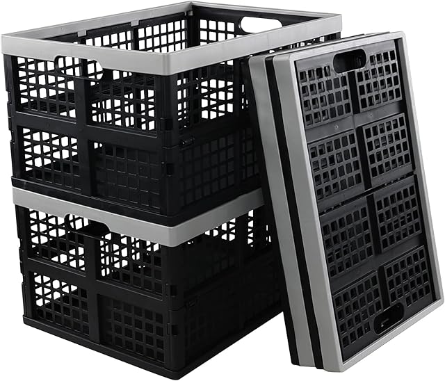 Gloreen 42-Liter Plastic Folding Storage Crate, Large Collapsible Storage Crates, 4 Packs