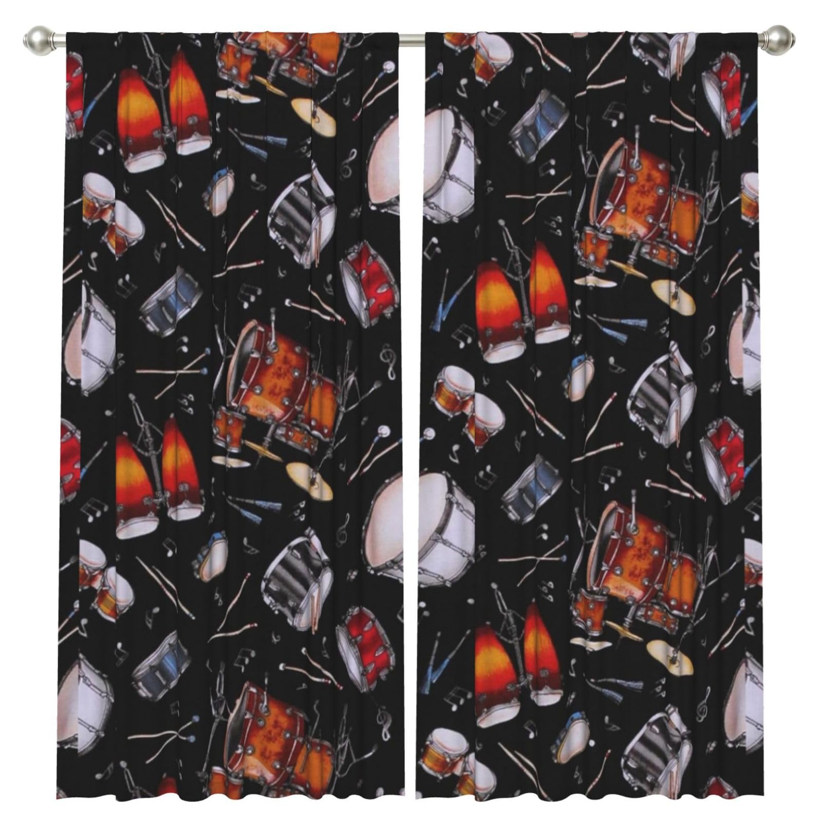 InOmak Rock Drum Stand, 2 Panels Window Curtains 52 x 84 Inch Blackout Curtains for Living Room Bedroom