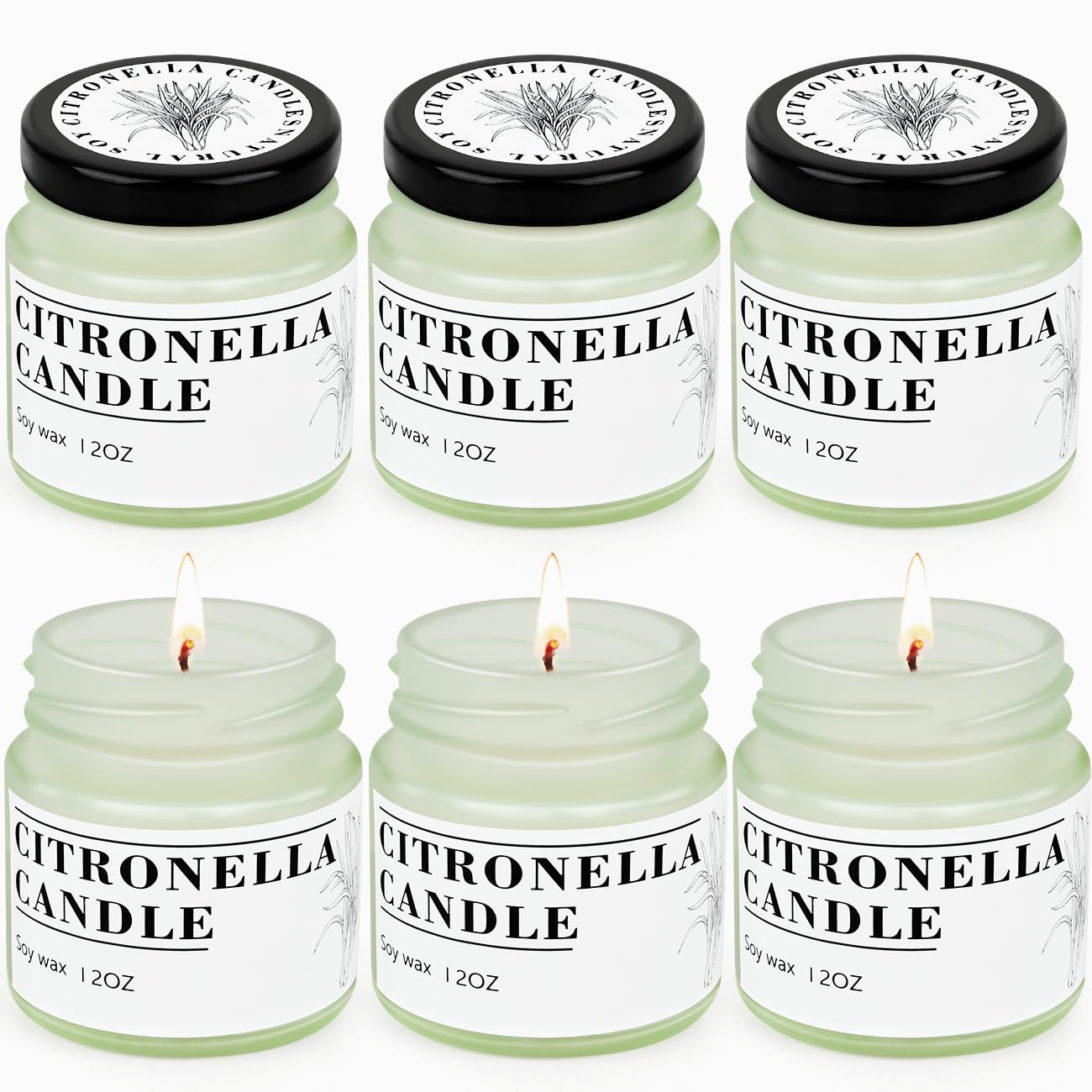 Candele alla citronella per esterni, cera di soia naturale, 6 pezzi, 200 ore