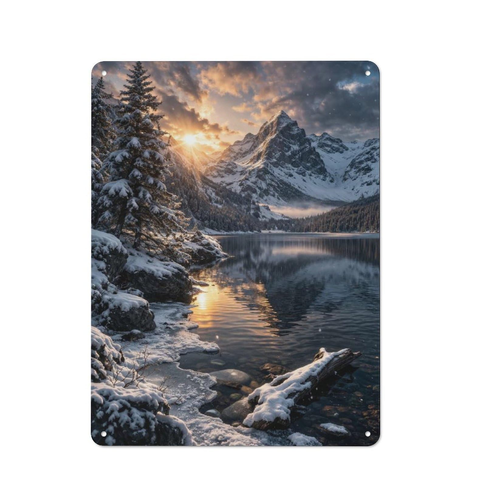 Junmoney Style-20 Snowy Mountain Lake At Sunset Classic Metal Wall Decor 40X30cm, Tin Sign For Bar, Kitchen, Garage Or Games Room