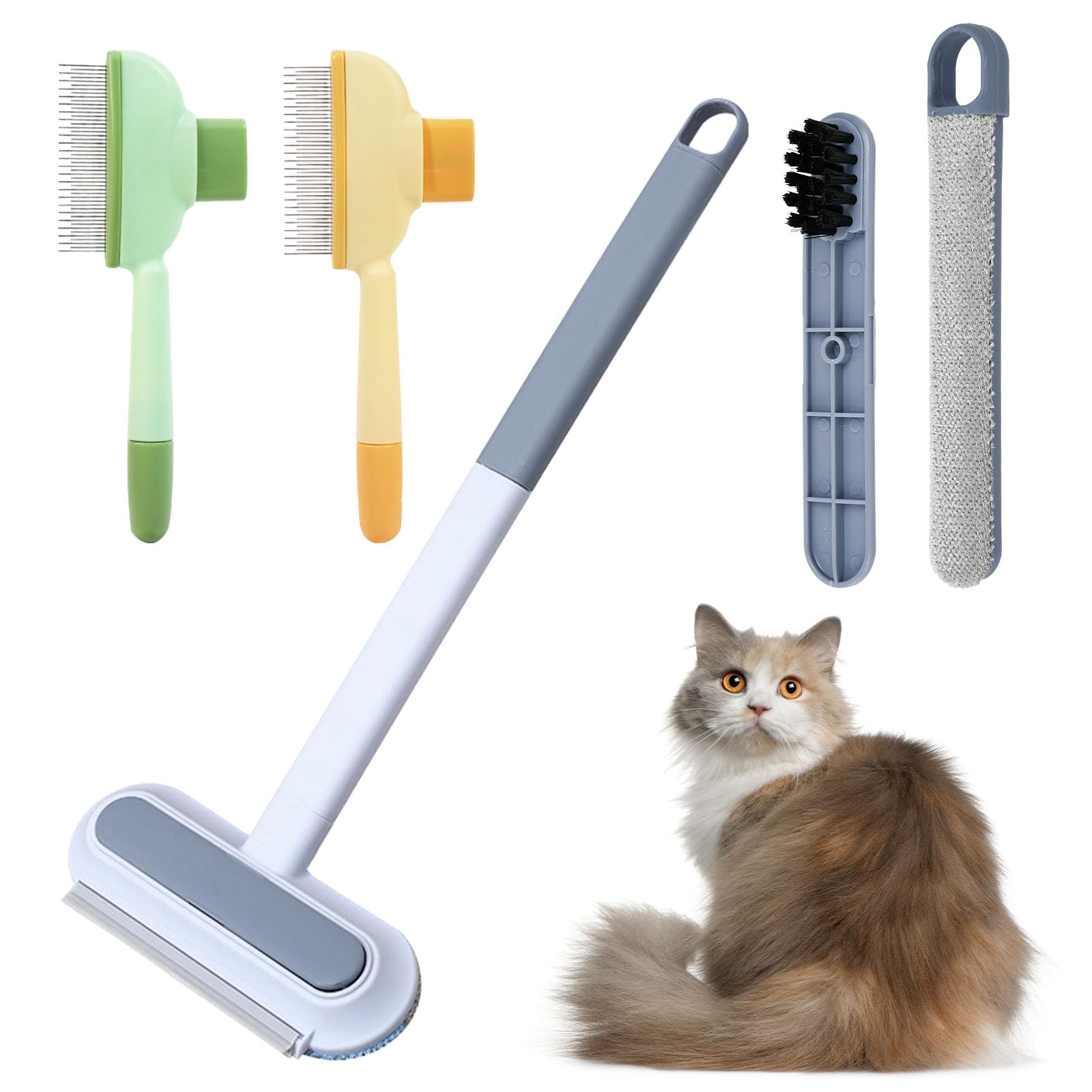 WEFEHF 2 Stück Tierhaarentferner Bürste mit 3 in 1 Pet Hair Remover, Fusselbürsten-Set mit Verlängerungsstab Hunde Katzenhaarentferner Haustierbürste für Sofas Teppiche Kratzbäume und Kleidung