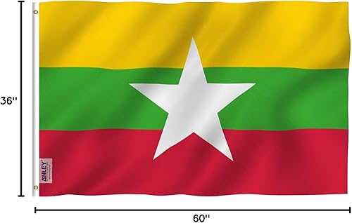 Miniatura 7 de ANLEY Fly Breeze - Bandera de Myanmar de 3 x 5 pies, color vivo y a prueba de decoloración, cabecera de lona y doble costura, banderas de poliéster