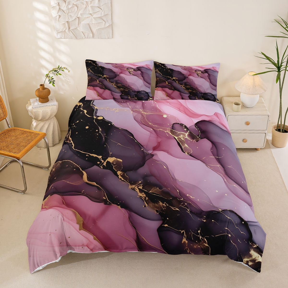 Homemissing Pink Black Gold Abstract Duvet Cover King Size Boys Girls Luxury Bedding Set Breathable Soft Modern Art Comforter Cover 3Pcs Abstract Art Bedroom Decor โ image 1