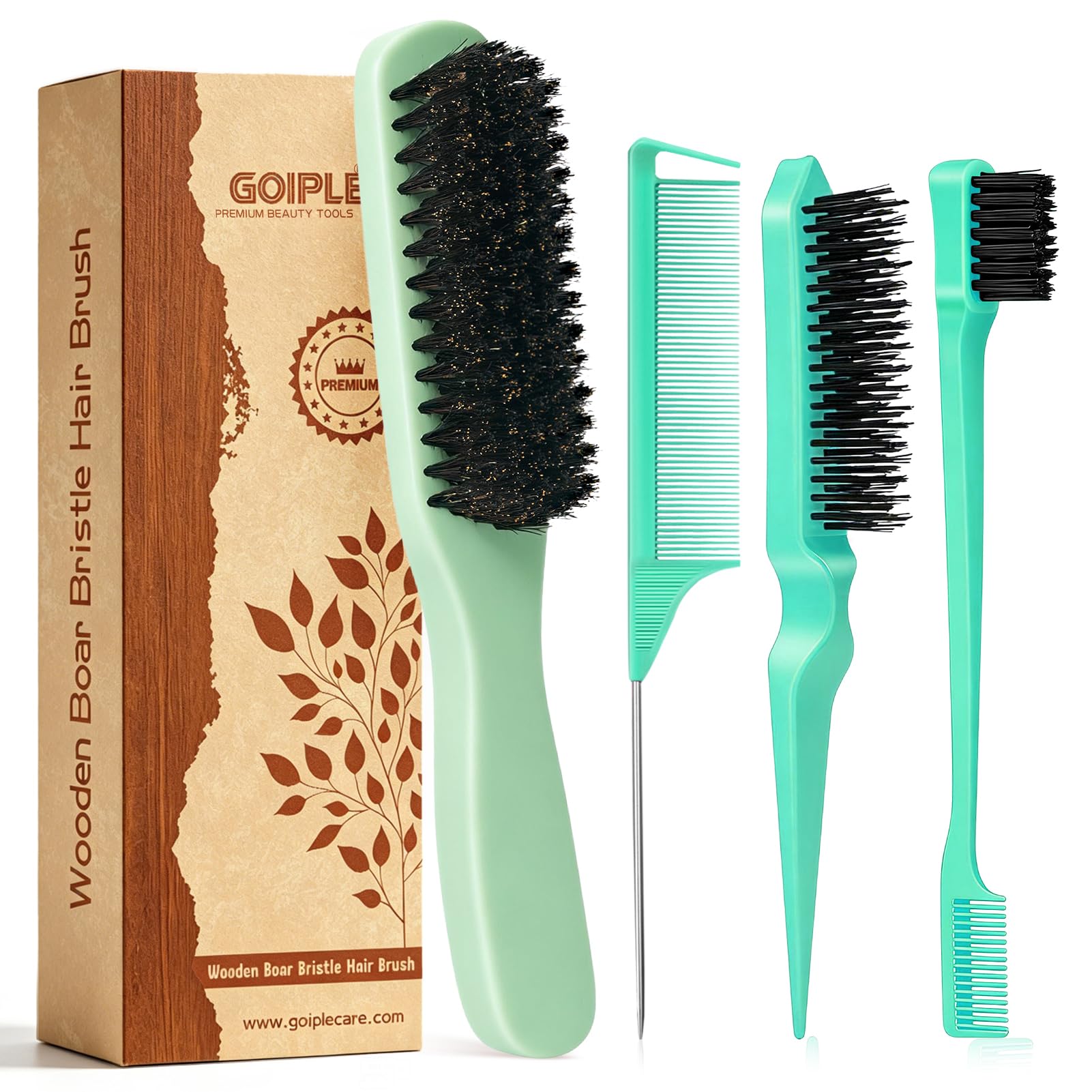 Cepillo de cerdas de jabalí para cabello suave, encrespamiento, cola de caballo elegante, moños y pelo de bebé | Cepillo de borde, cepillo de burla, peine de cola de rata, accesorios de peinado para