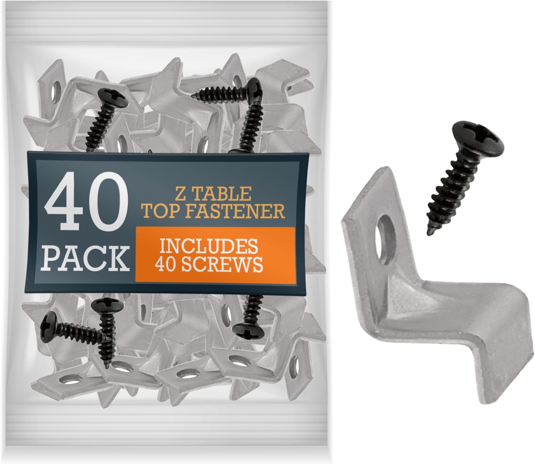 Performore 40 Pack Z Table Top Fasteners with Screws, Heavy Duty Z Table Top Fasteners Solid Steel with Black Screws