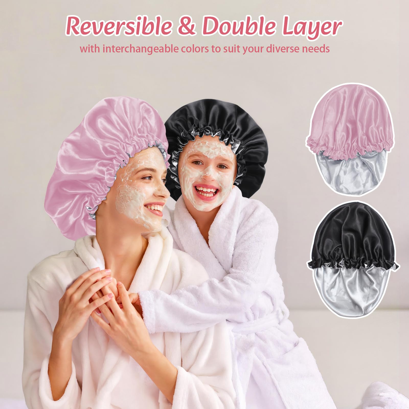 Euqvunn 2 Pezzi Cuffia Seta Capelli Notte, Regolabile con Ampia Fascia Elastica, Doppia Faccia a Due Colori Cuffia Seta Capelli Ricci, Adatto Protezione per Capelli Lunghi/Ricci
