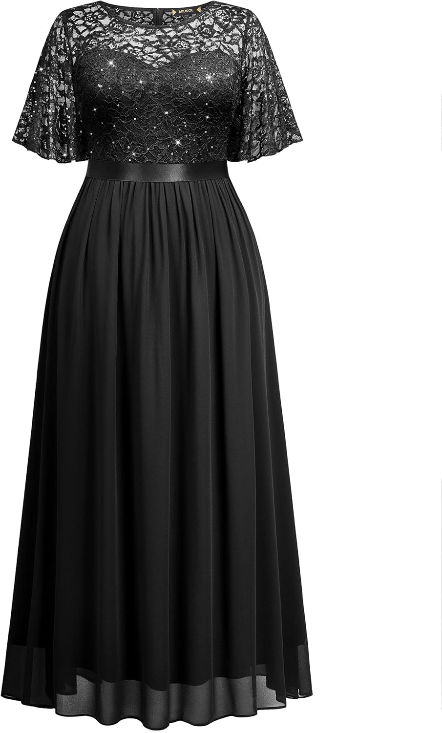 Miusol Women's Plus Size Sequin Lace Round Neck Butterfly Sleeves Formal Evening Maxi Dress - Image 5