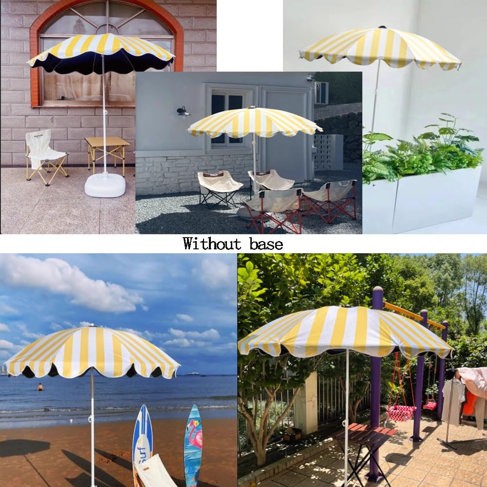 Ombrellone portatile regolabile a righe gialle, stile boho, con bordo smerlato, da 1,5 m, per esterni, spiaggia, patio, giardino, mercato, tavolo.