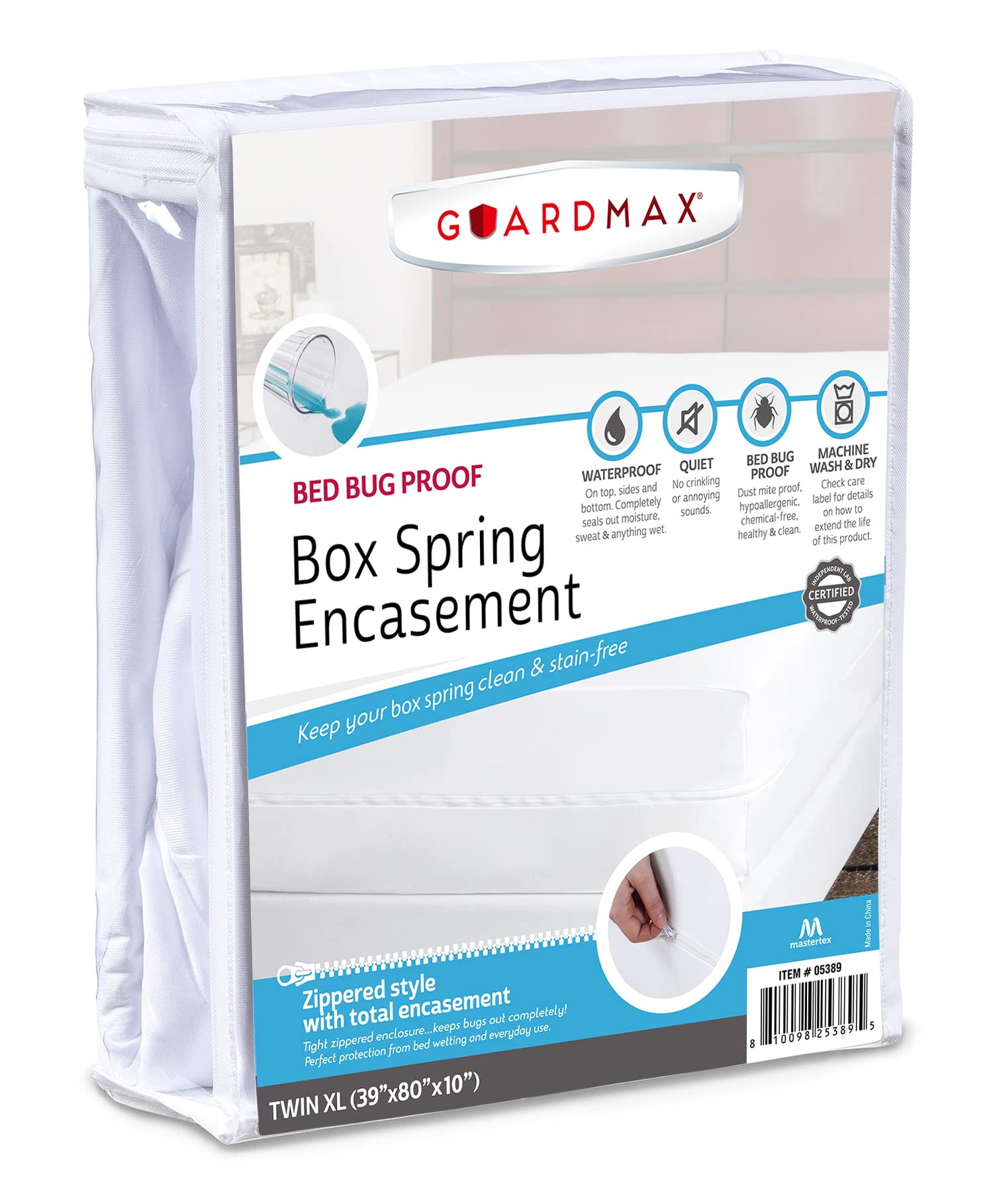 Guardmax Premium Box Spring Cover - Twin XL Size Waterproof and Bed Bug Proof Zippered Box Spring Encasement - 6 Side Absorbent Boxspring Protects Against Bed Bugs, Dust Mites, Spills, and Stains.